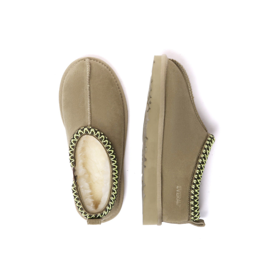 EVERAU Wigeon Olive Leather Slippers Oliwkowe
