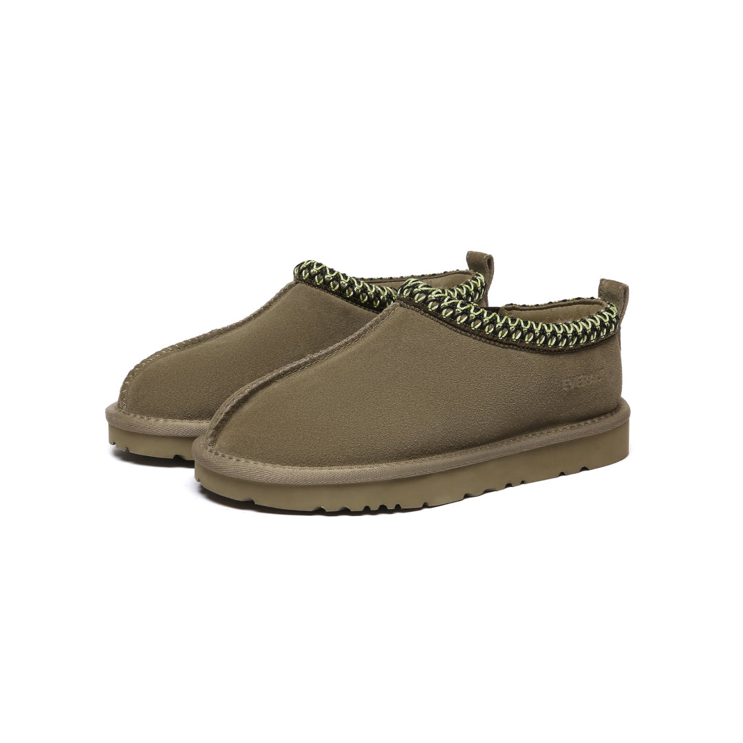 EVERAU Wigeon Olive Leather Slippers Oliwkowe