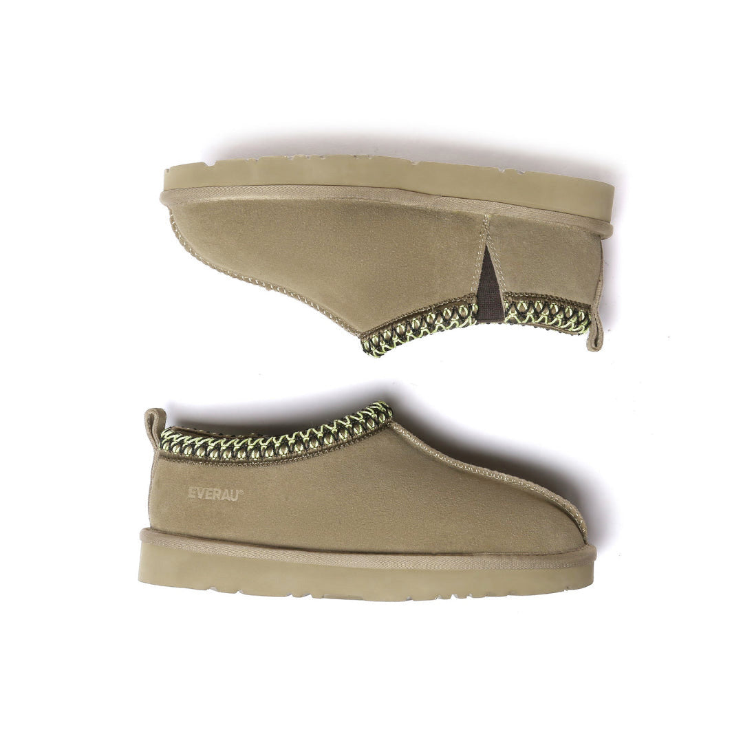 EVERAU Wigeon Olive Leather Slippers Oliwkowe