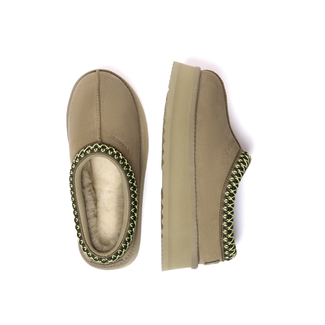 EVERAU Wonga Leather Slippers Kapcie Oliwkowe