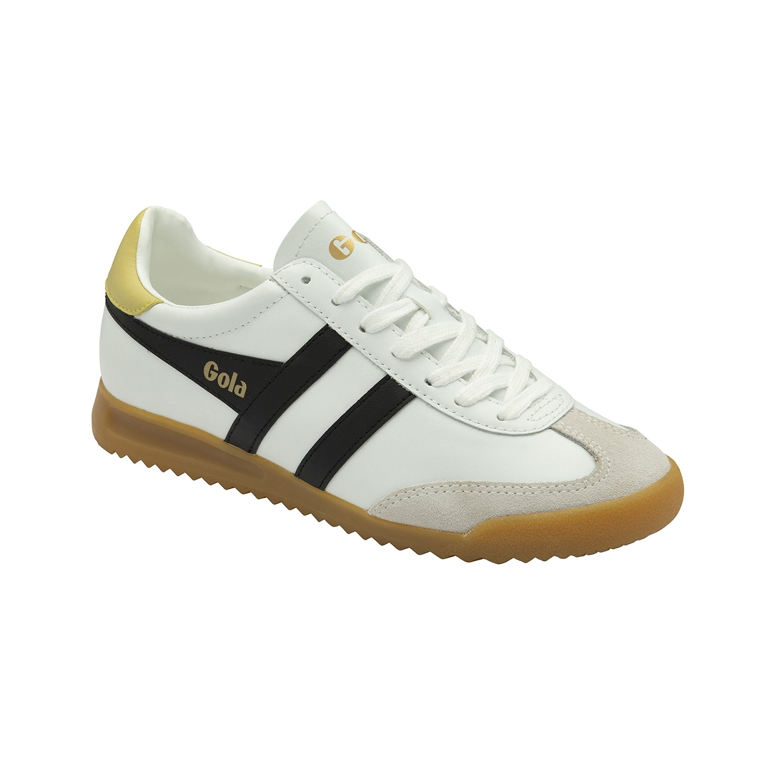 Gola Women's Torpedo Leather Trainer White/Black/Lemon Sneakersy Damskie Białe Limonkowe