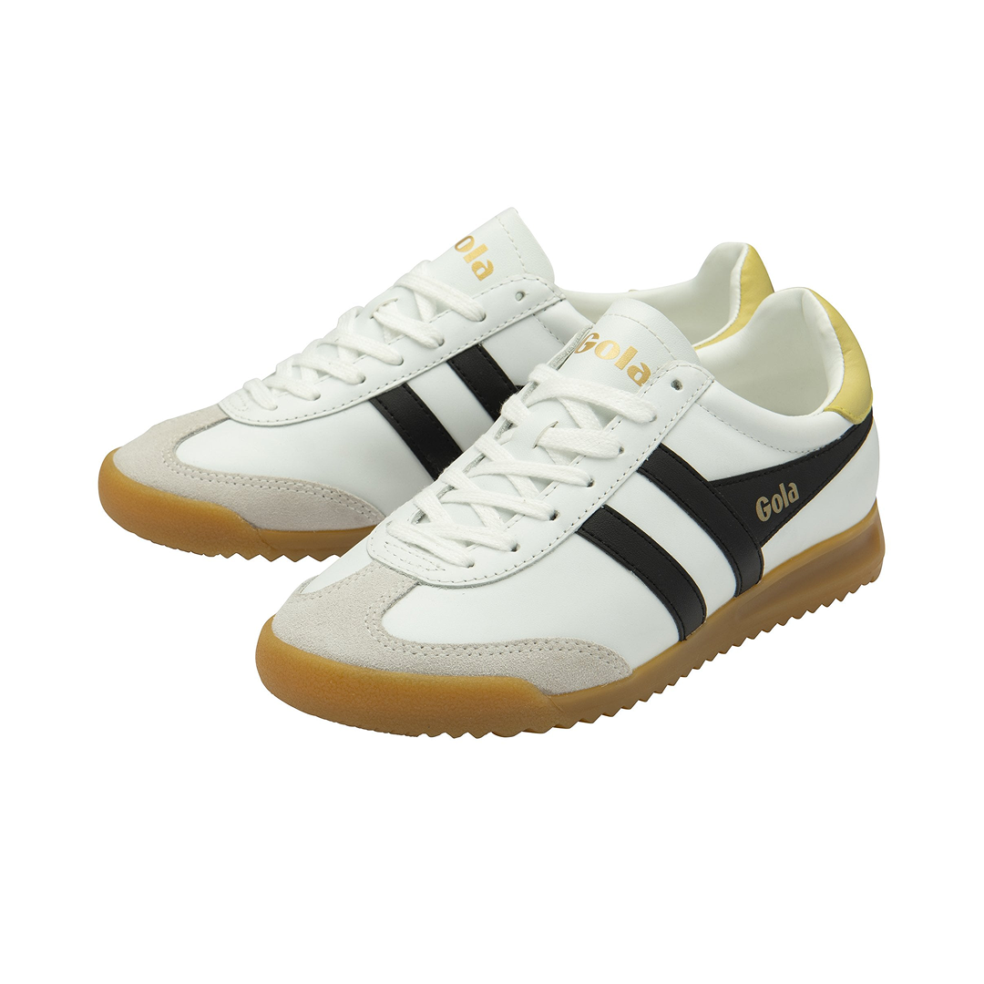 Gola Women's Torpedo Leather Trainer White/Black/Lemon Sneakersy Damskie Białe Limonkowe