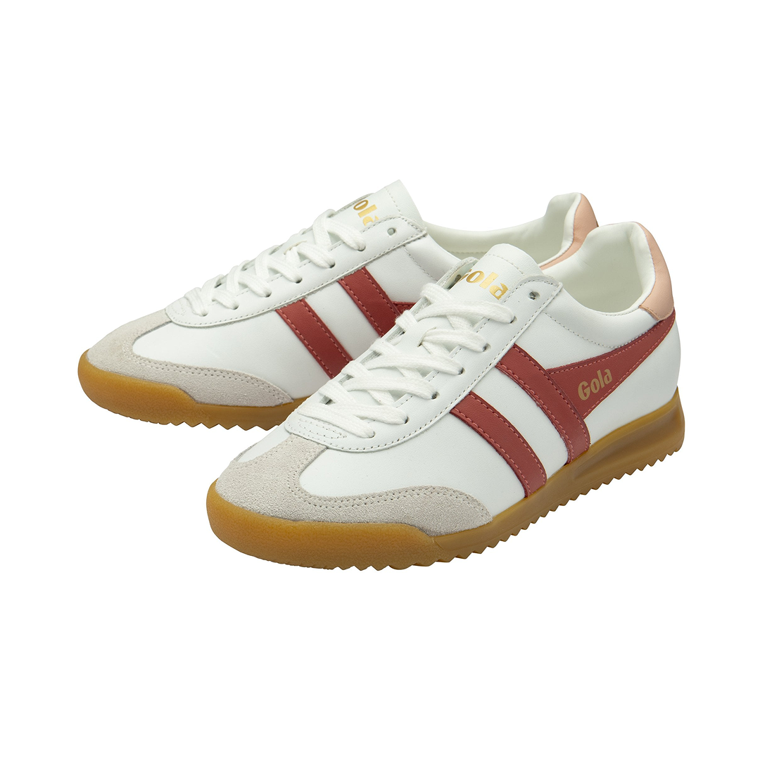 Gola Women's Torpedo Leather Trainer White/Clay/Pearl Pink Sneakersy Damskie Białe Bordowe