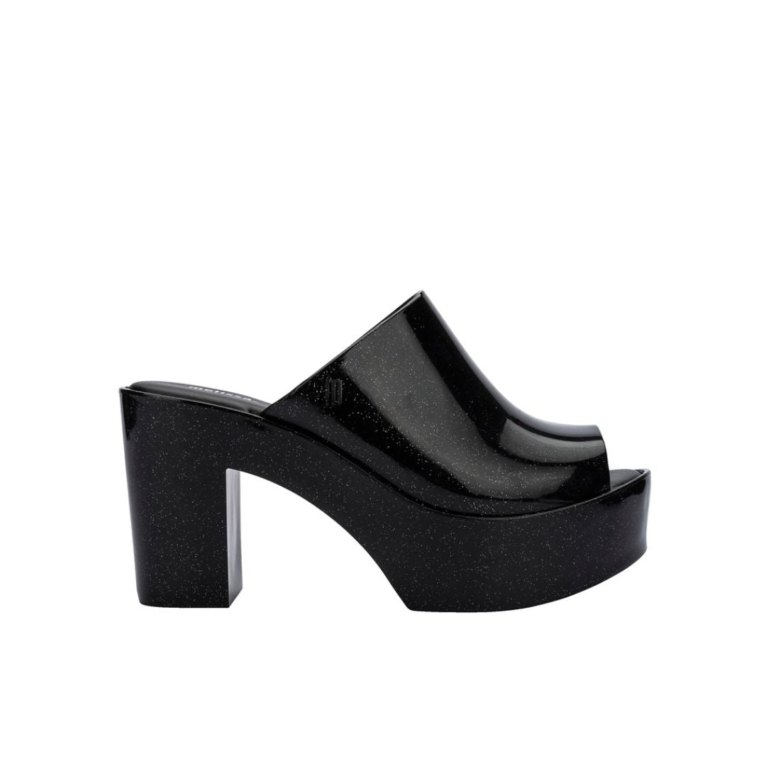 Melissa Mule AD Klapki Damskie Na Obcasie Black Glitter Czarne Brokat