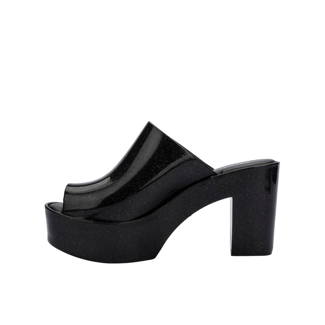 Melissa Mule AD Klapki Damskie Na Obcasie Black Glitter Czarne Brokat