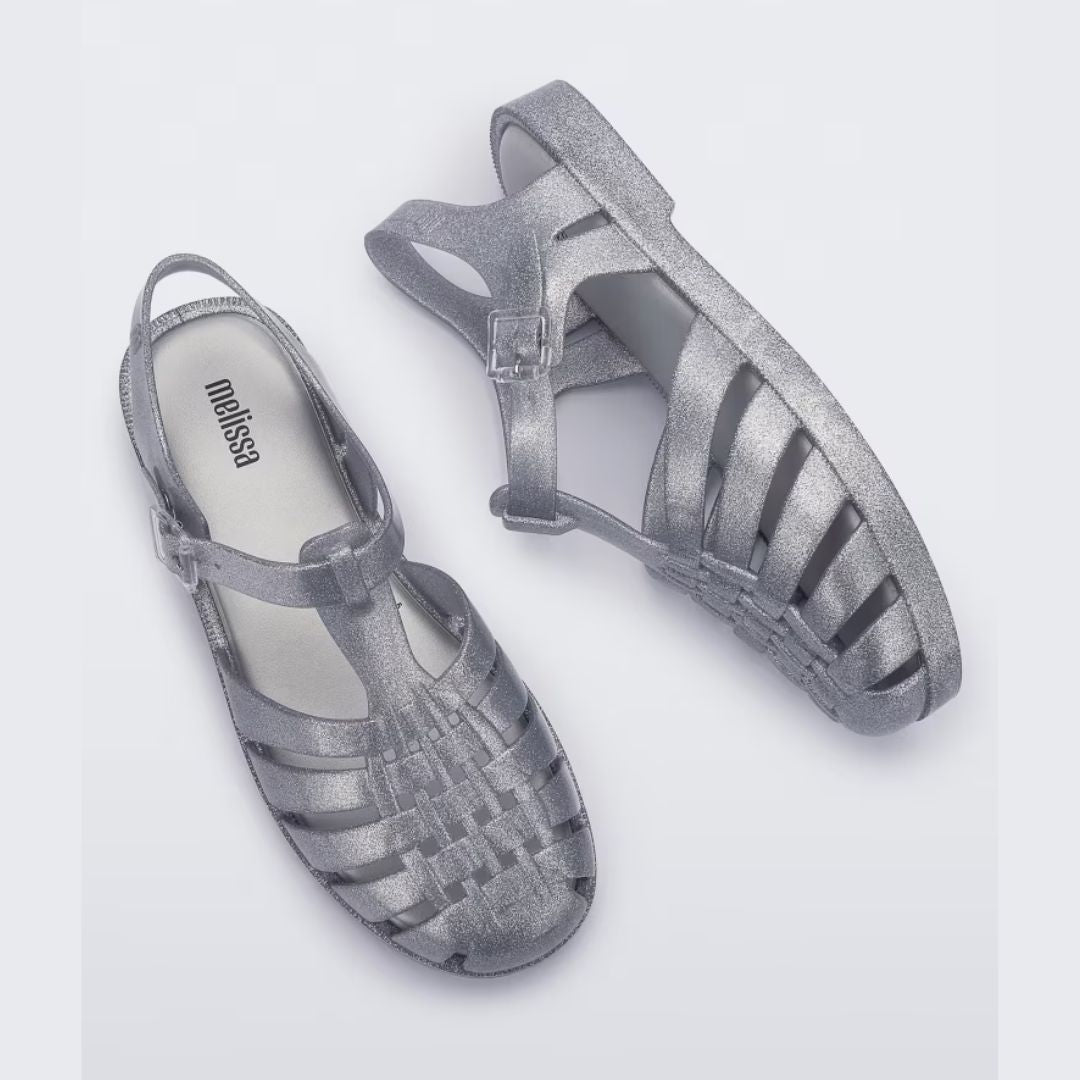 Melissa Possession Shiny AD Silver Glitter Sandały Damskie Srebrne Brokat