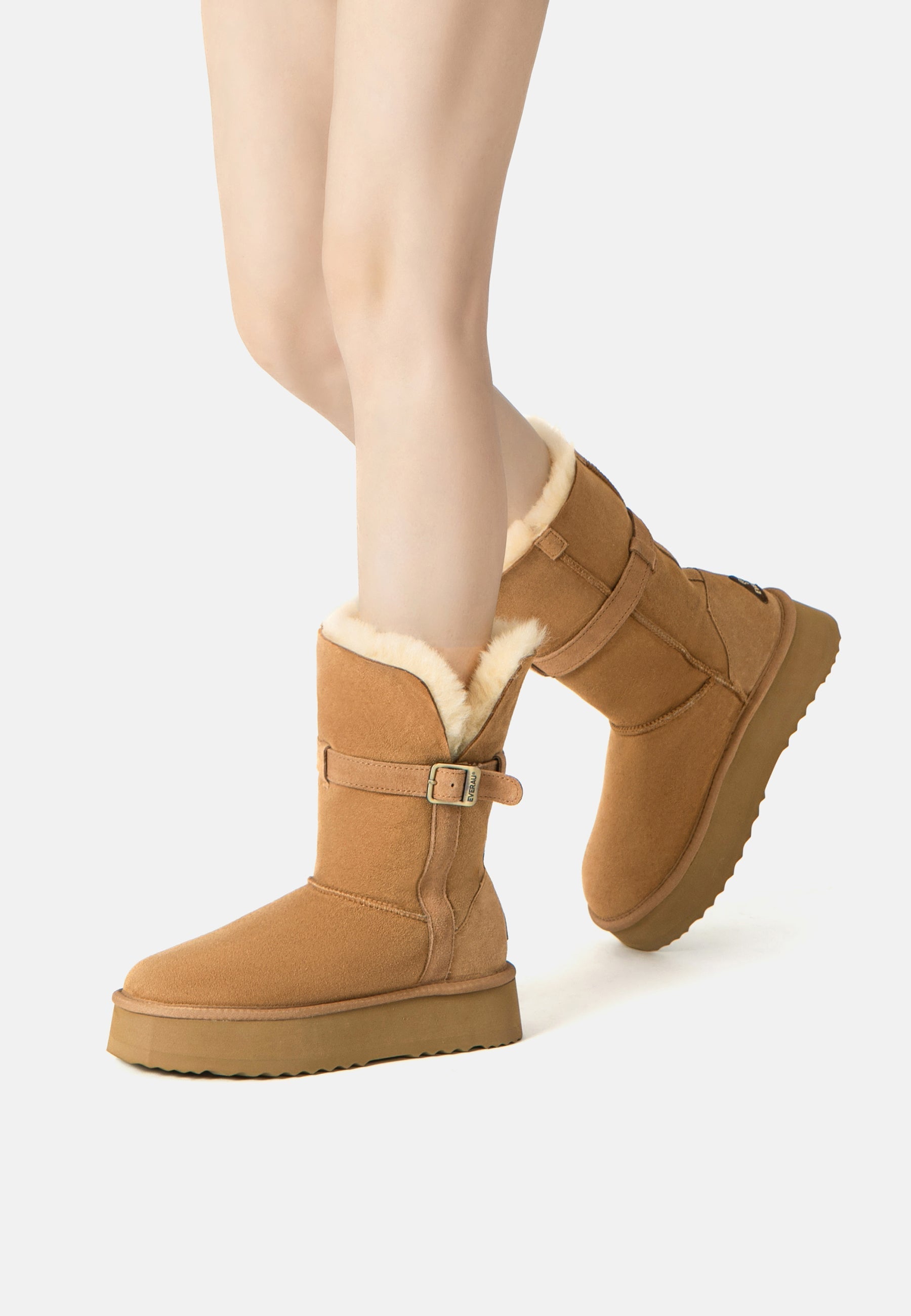 EVERAU Brush Chestnut Platform Boots Botki Brązowe