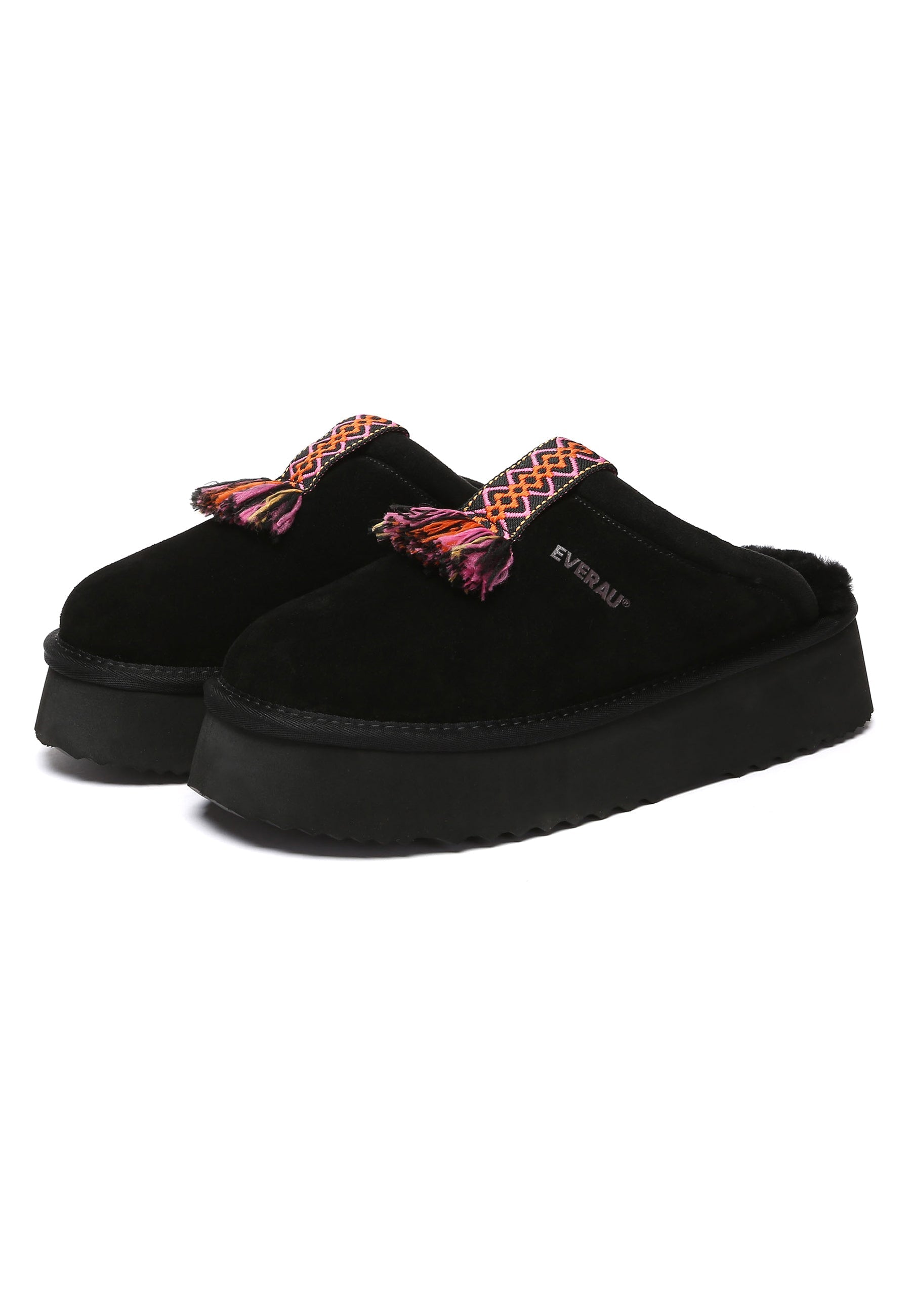 EVERAU Caspian Black Platform Slippers Kapcie Czarne