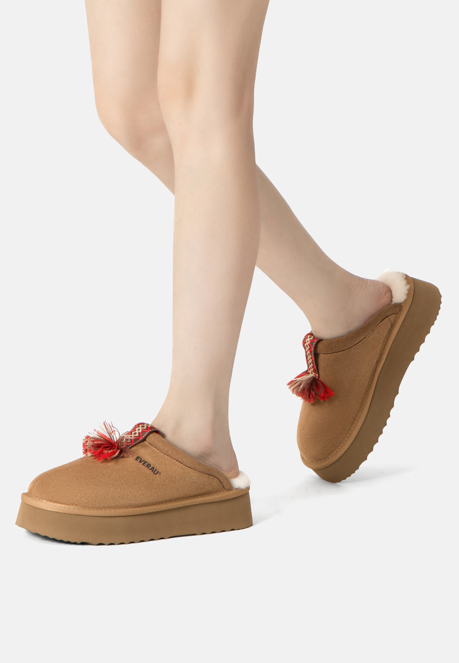 EVERAU Caspian Chestnut Platform Slippers Kapcie Brązowe