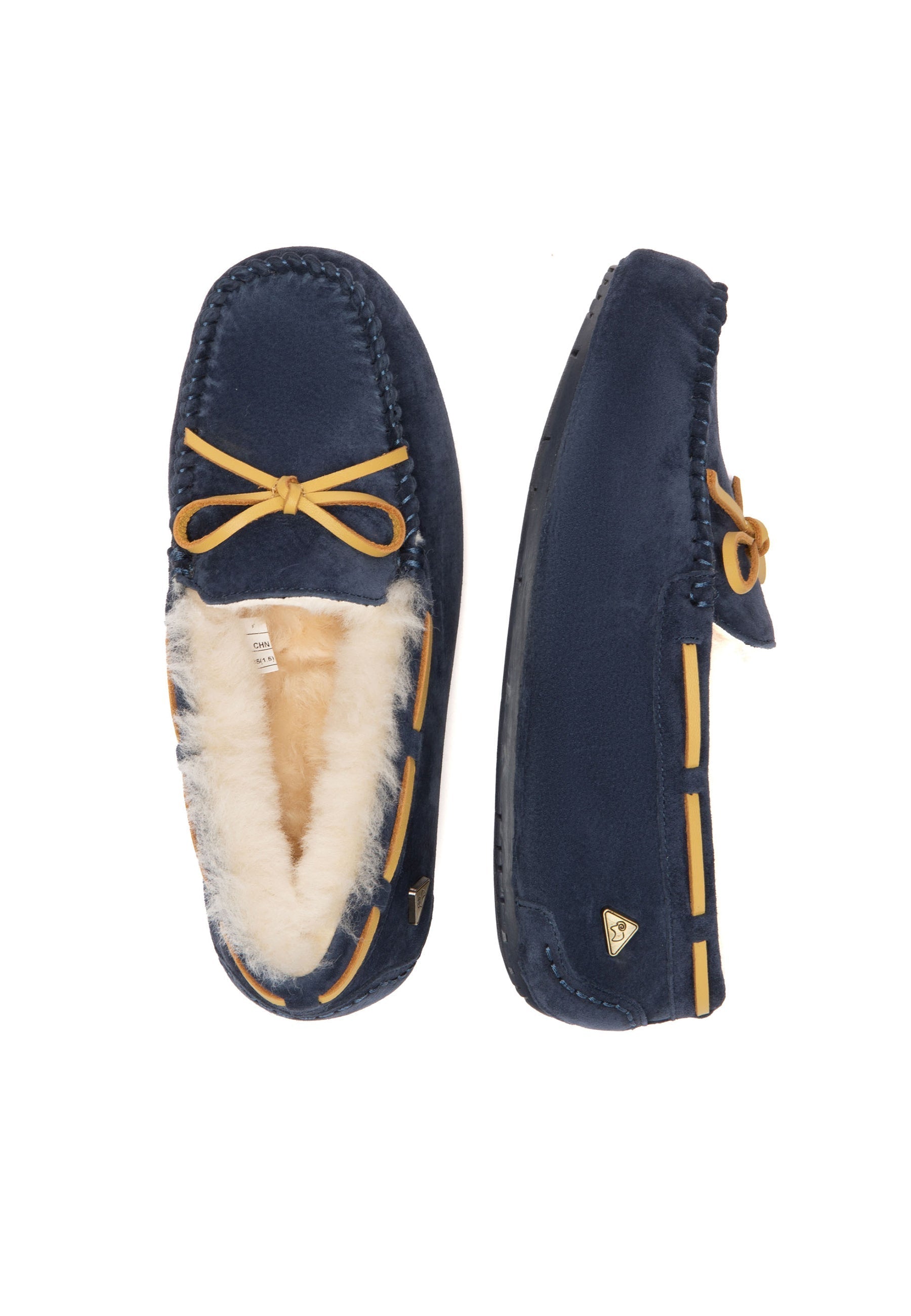 EVERAU Crested Leather Loafers Loafersy Granatowe