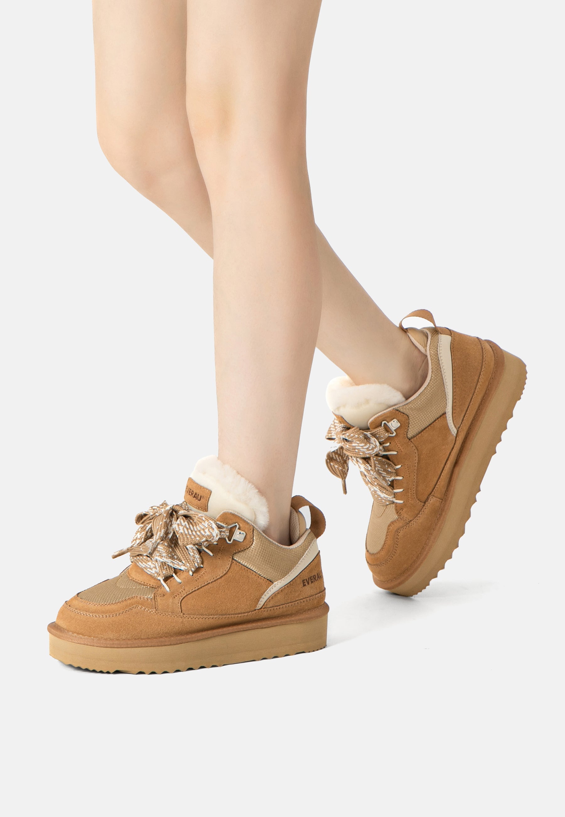 EVERAU Marbled Chestnut Lace up Platform Boots Sneakersy Brązowe