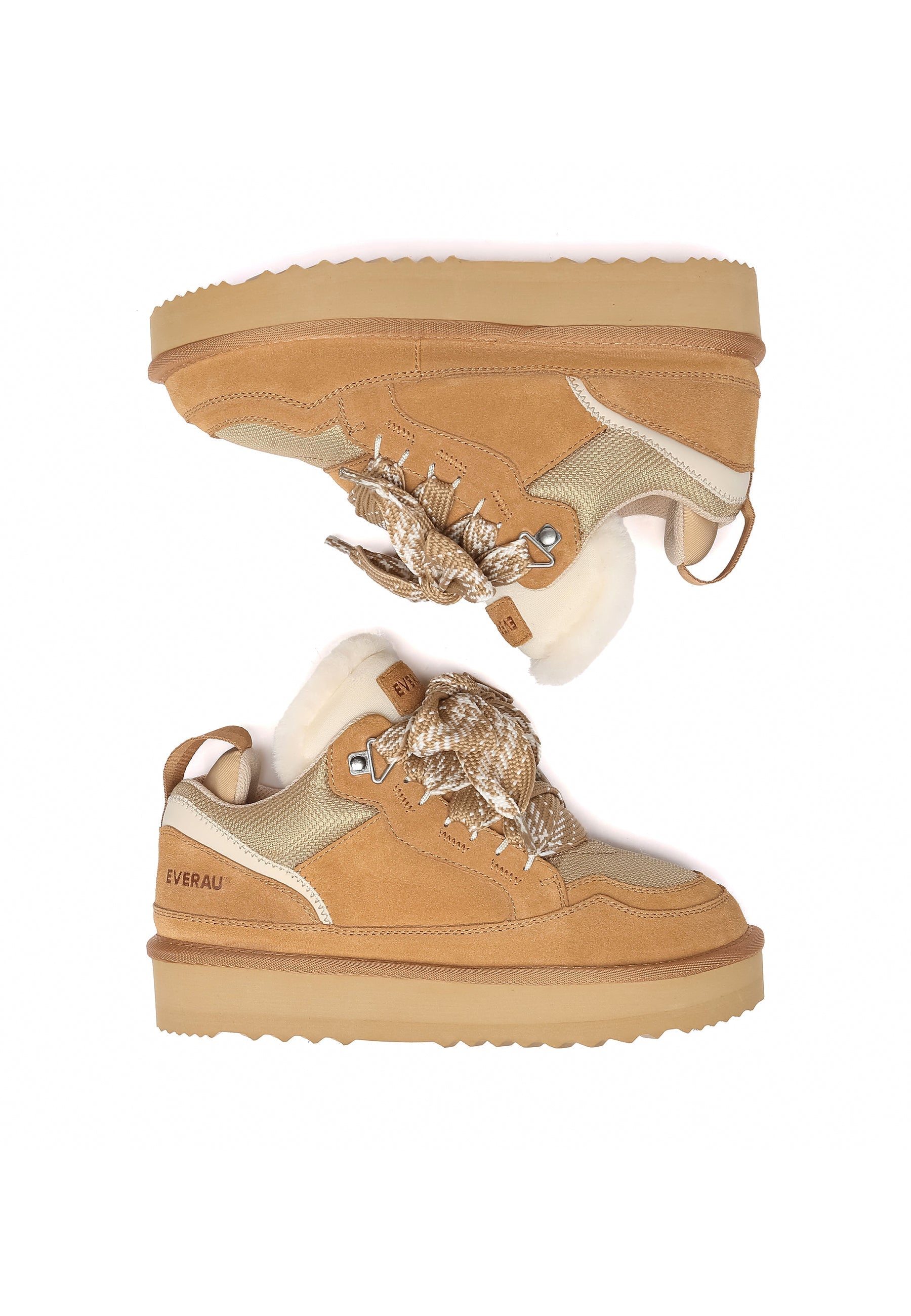 EVERAU Marbled Chestnut Lace up Platform Boots Sneakersy Brązowe