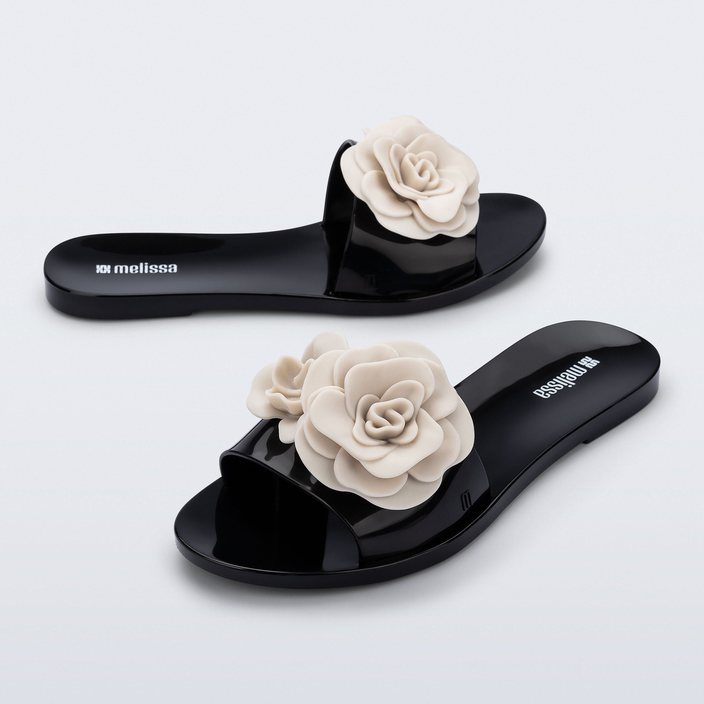 Melissa Babe Petals Ad Black / Beige Klapki Damskie Czarne