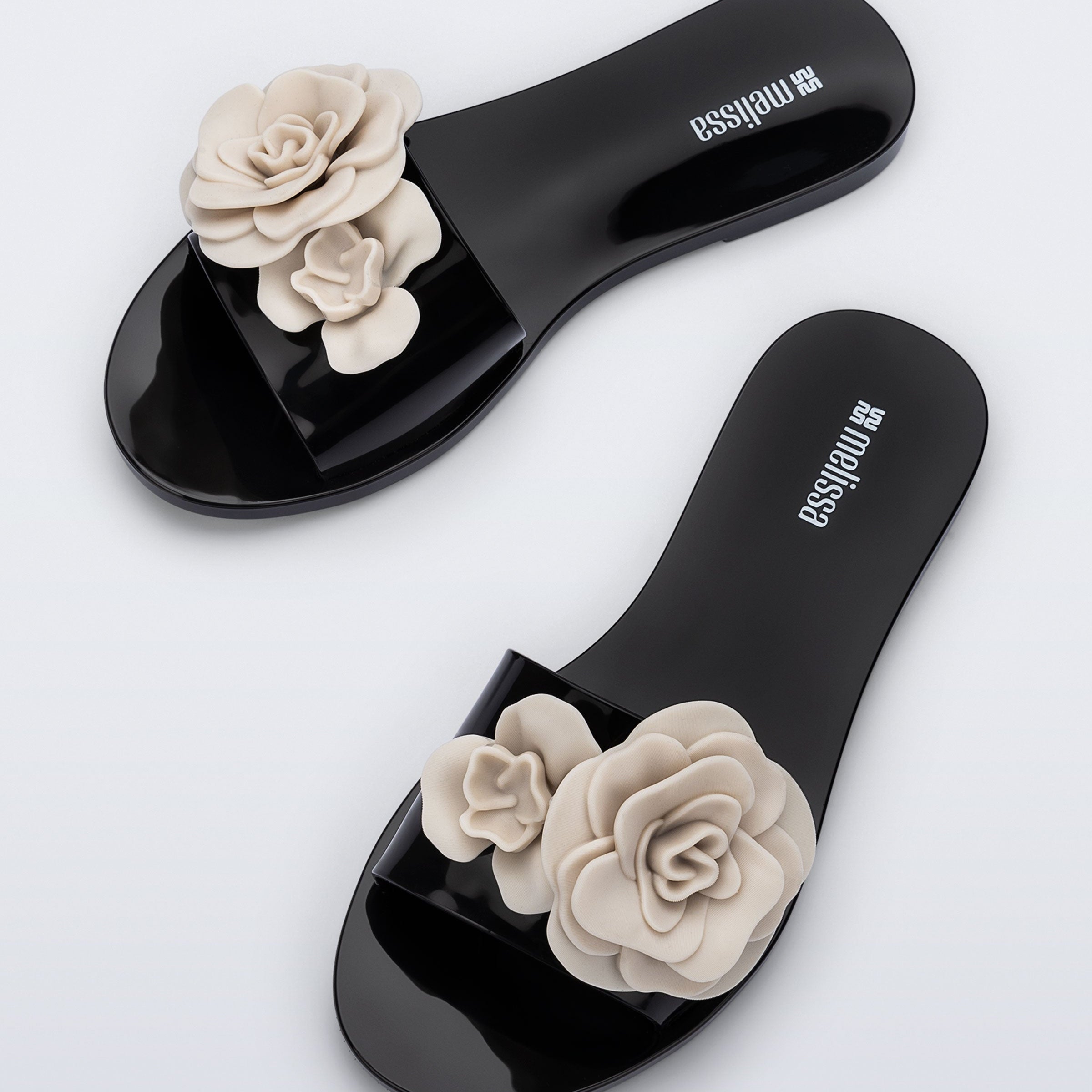 Melissa Babe Petals Ad Black / Beige Klapki Damskie Czarne