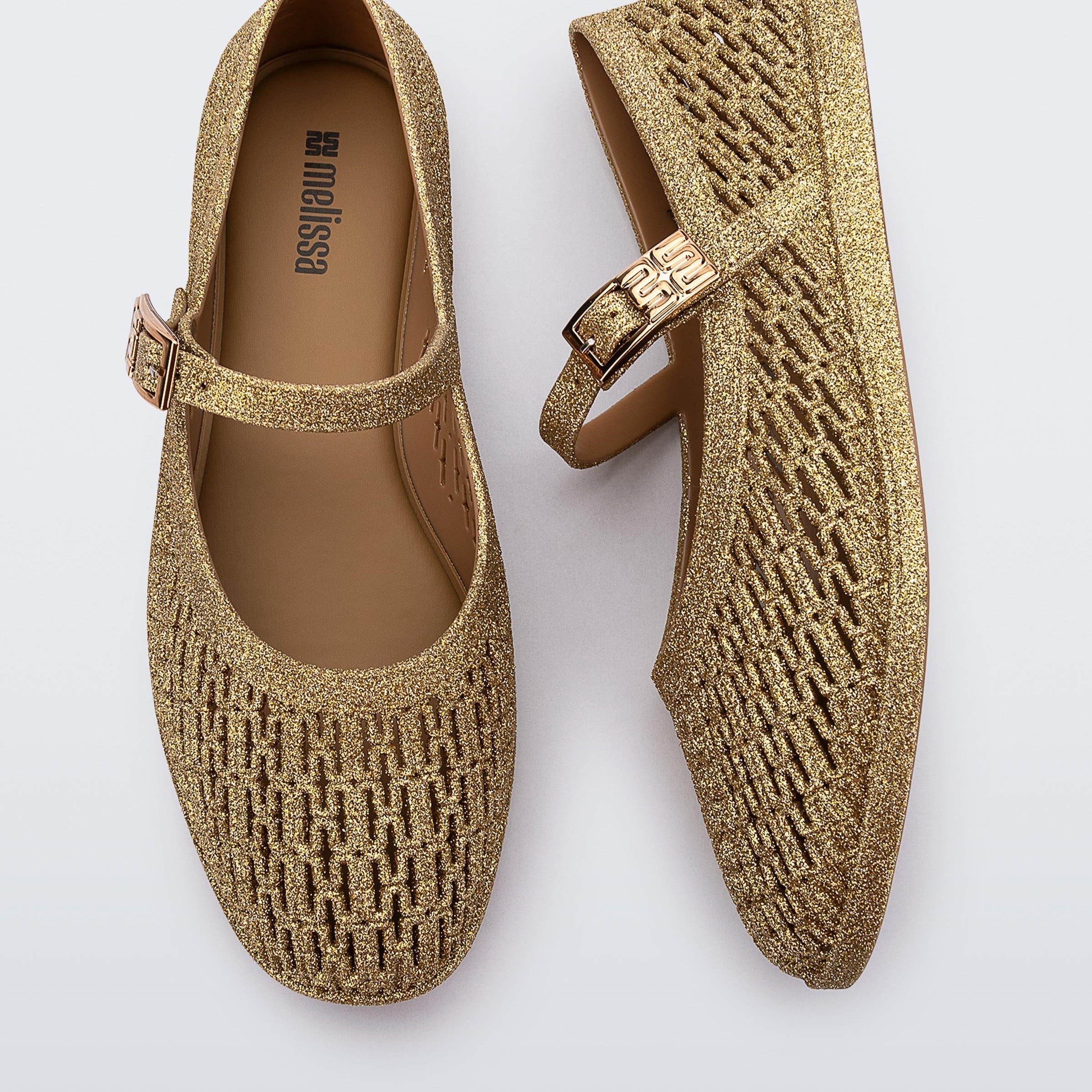 Melissa Harper AD Beige Glitter Baleriny Damskie Brokat Beżowe
