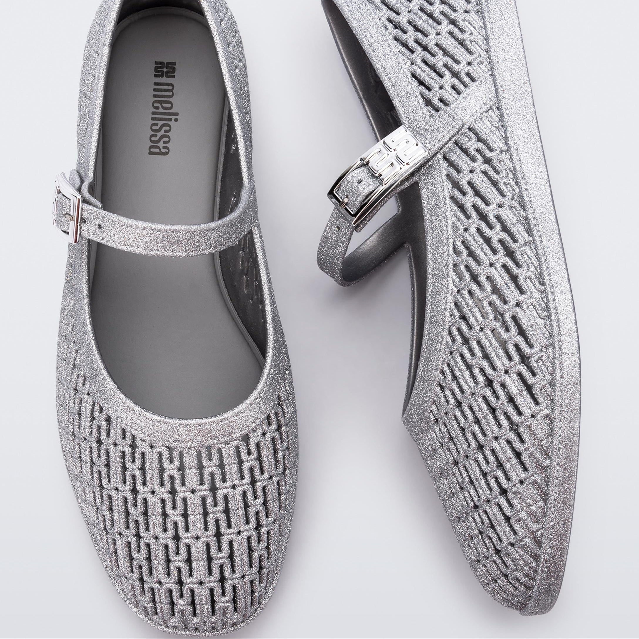 Melissa Harper Glitter Ad Glitter Silver Klapki Damskie Srebrne