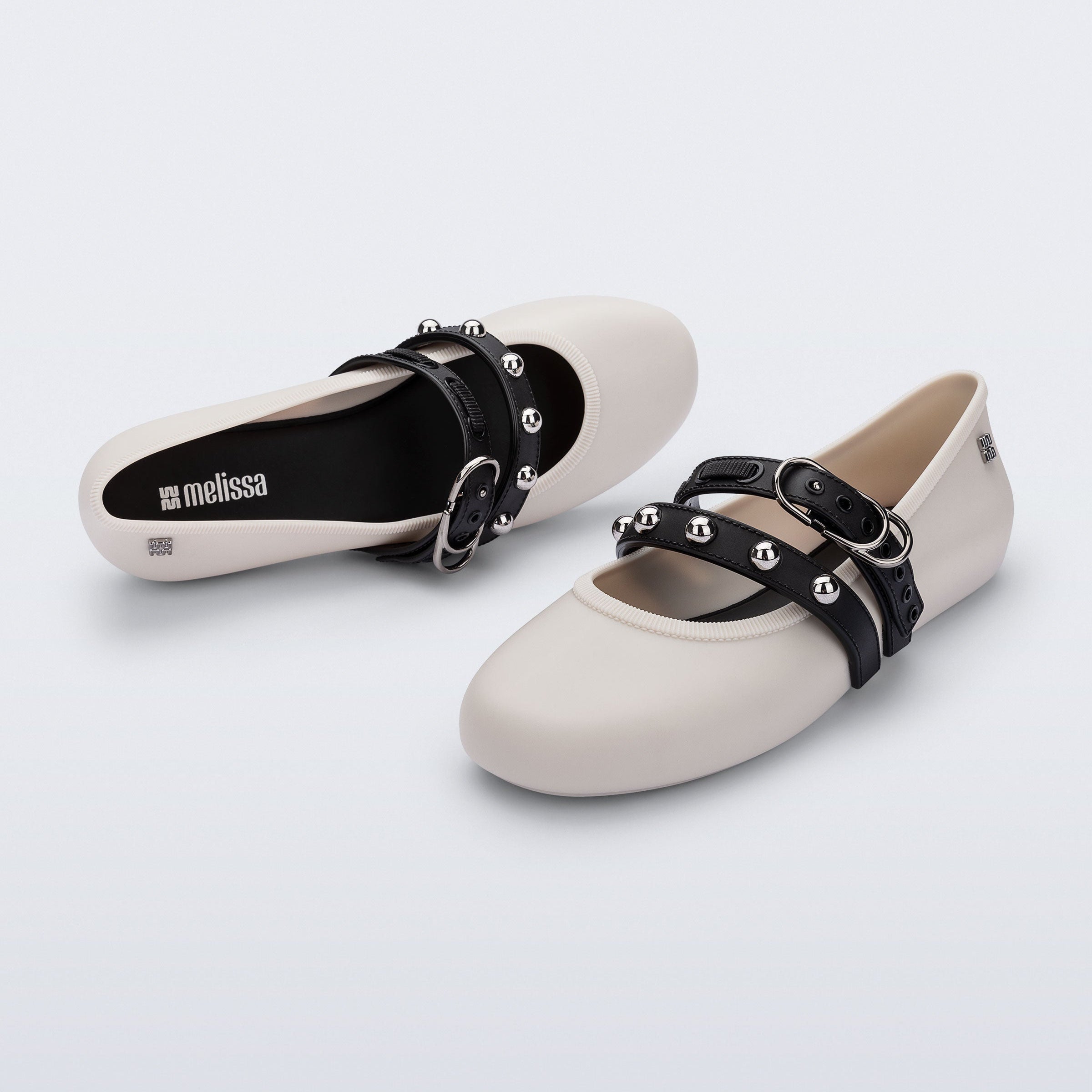 Melissa Soft Ballerina Studs AD White / Black Baleriny Damskie Białe