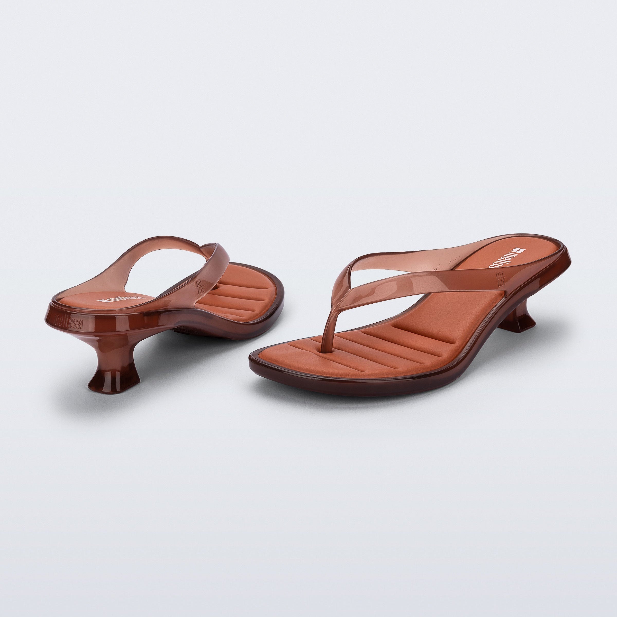 Melissa Thong Kitten Heel AD Brown / Orange Klapki Damskie Na Obcasie Brązowe