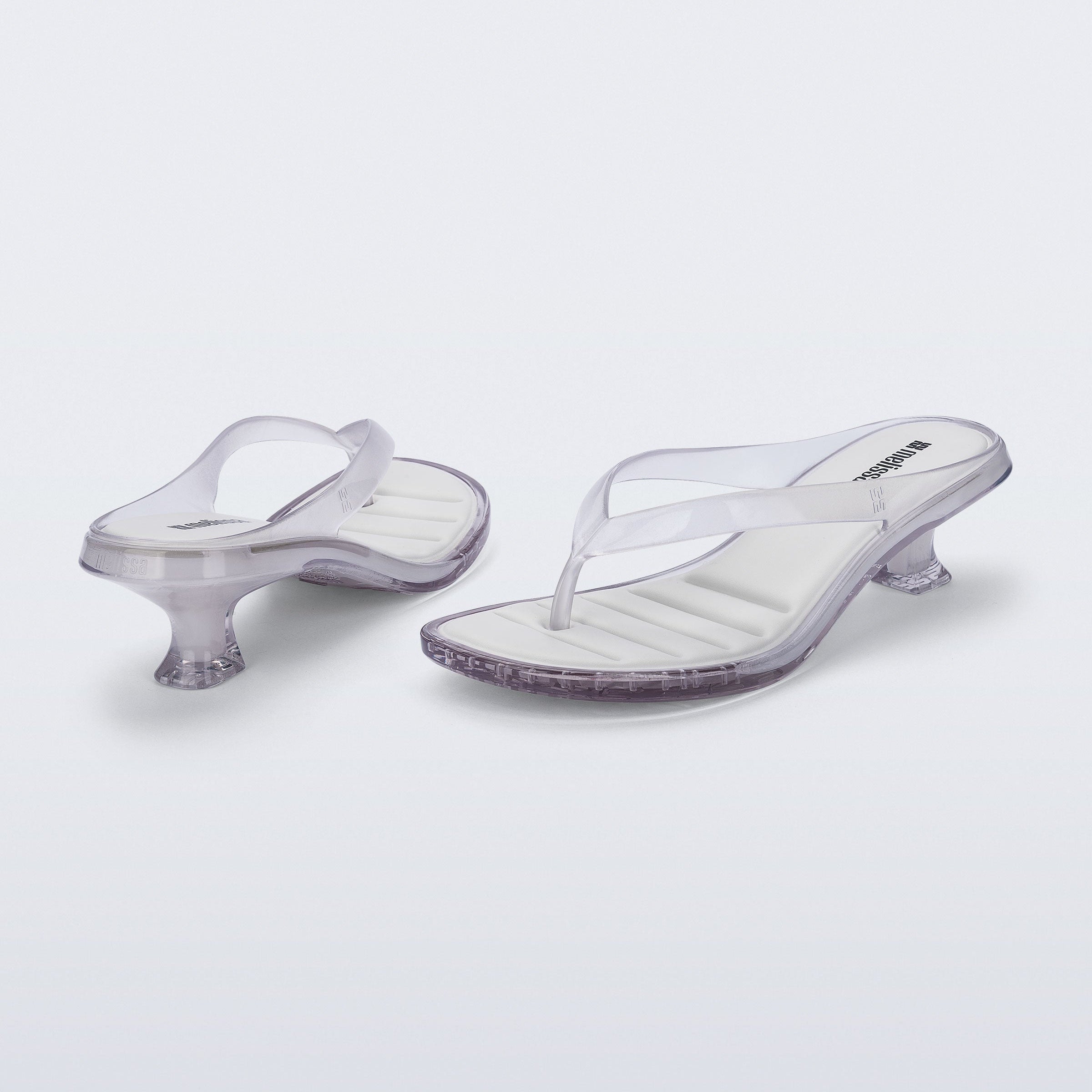 Melissa Thong Kitten Heel AD Clear / White Klapki Damskie Na Obcasie Białe