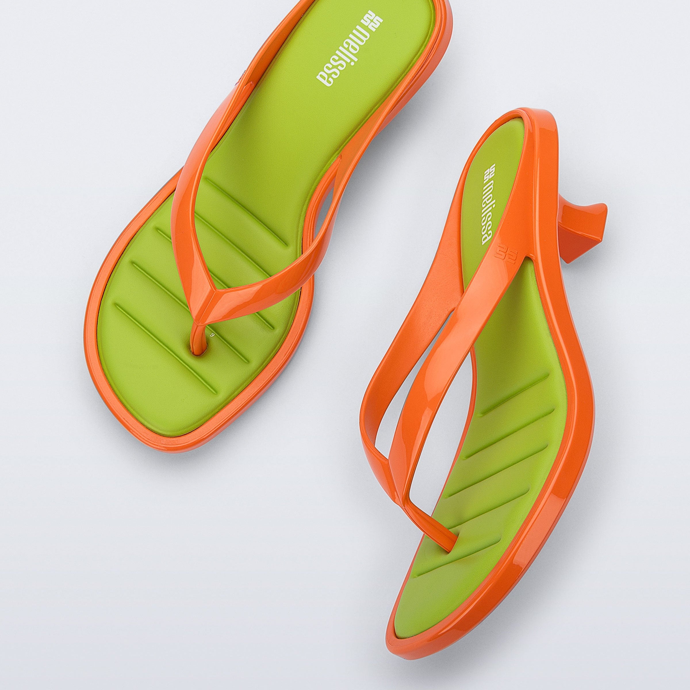 Melissa Thong Kitten Heel AD Orange / Green Klapki Damskie Na Obcasie Pomarańczowe Zielone