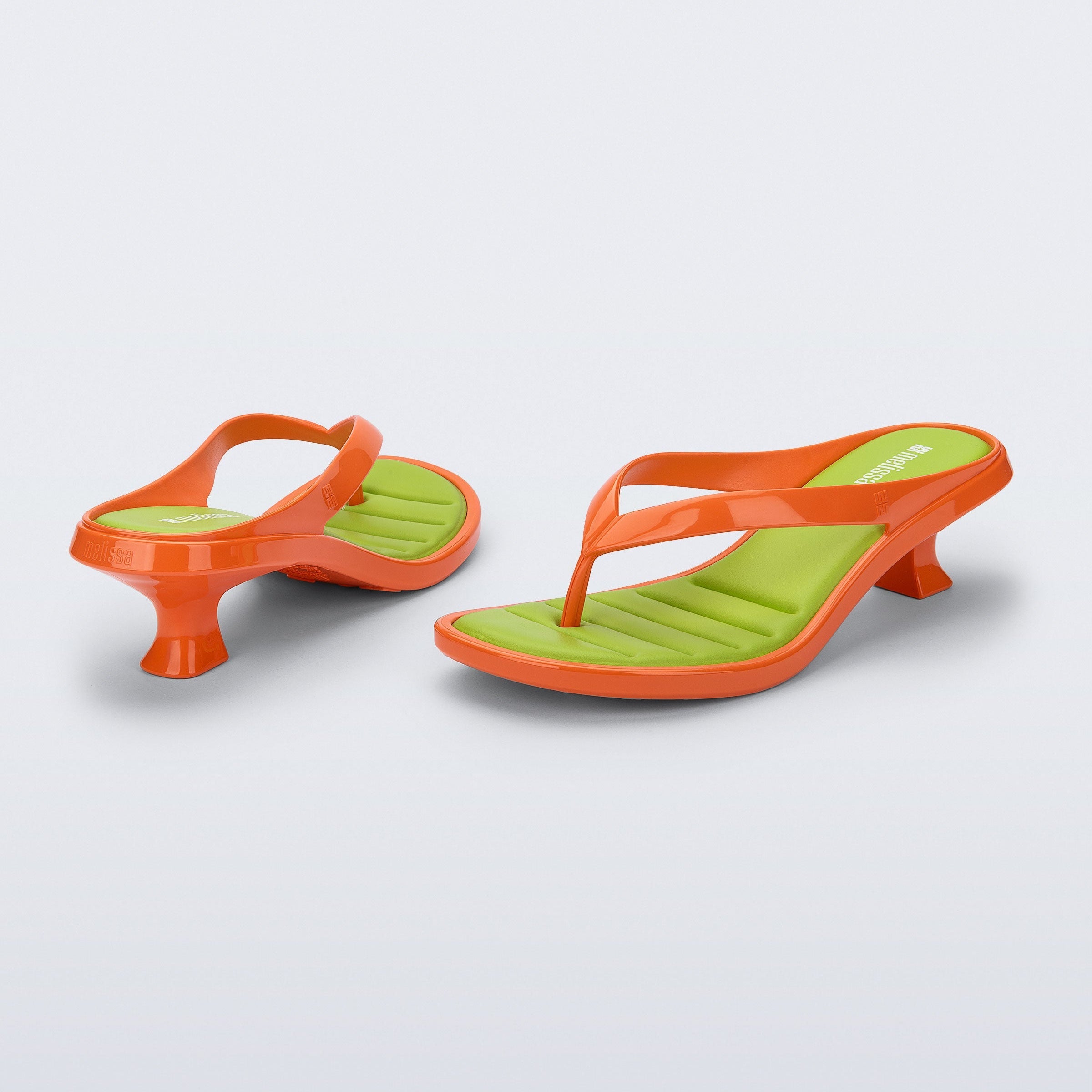 Melissa Thong Kitten Heel AD Orange / Green Klapki Damskie Na Obcasie Pomarańczowe Zielone