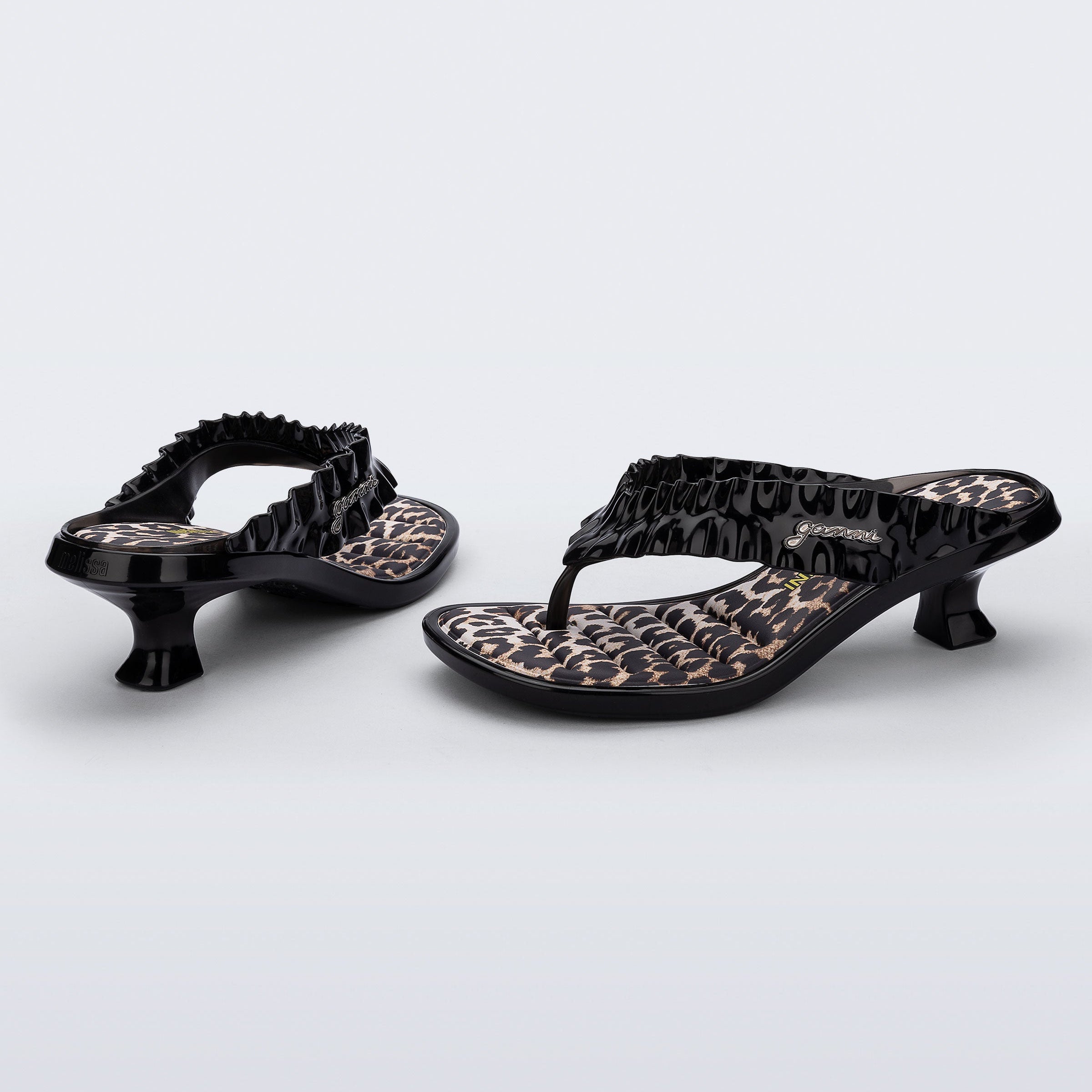 Melissa Thong Kitten Heel + Ganni AD Black Klapki Damskie Na Obcasie Czarne