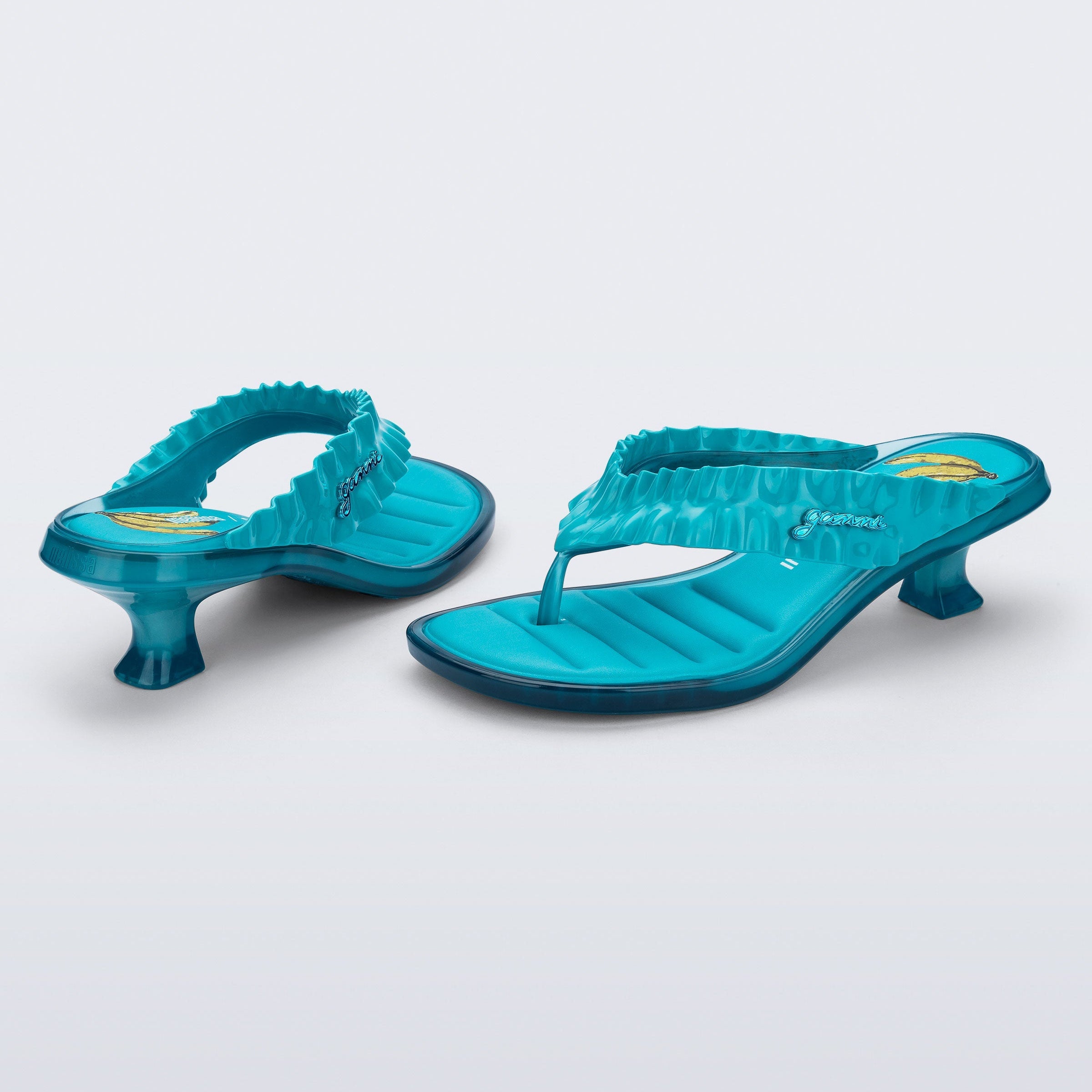 Melissa Thong Kitten Heel + Ganni AD Blue Klapki Damskie Na Obcasie Niebieskie