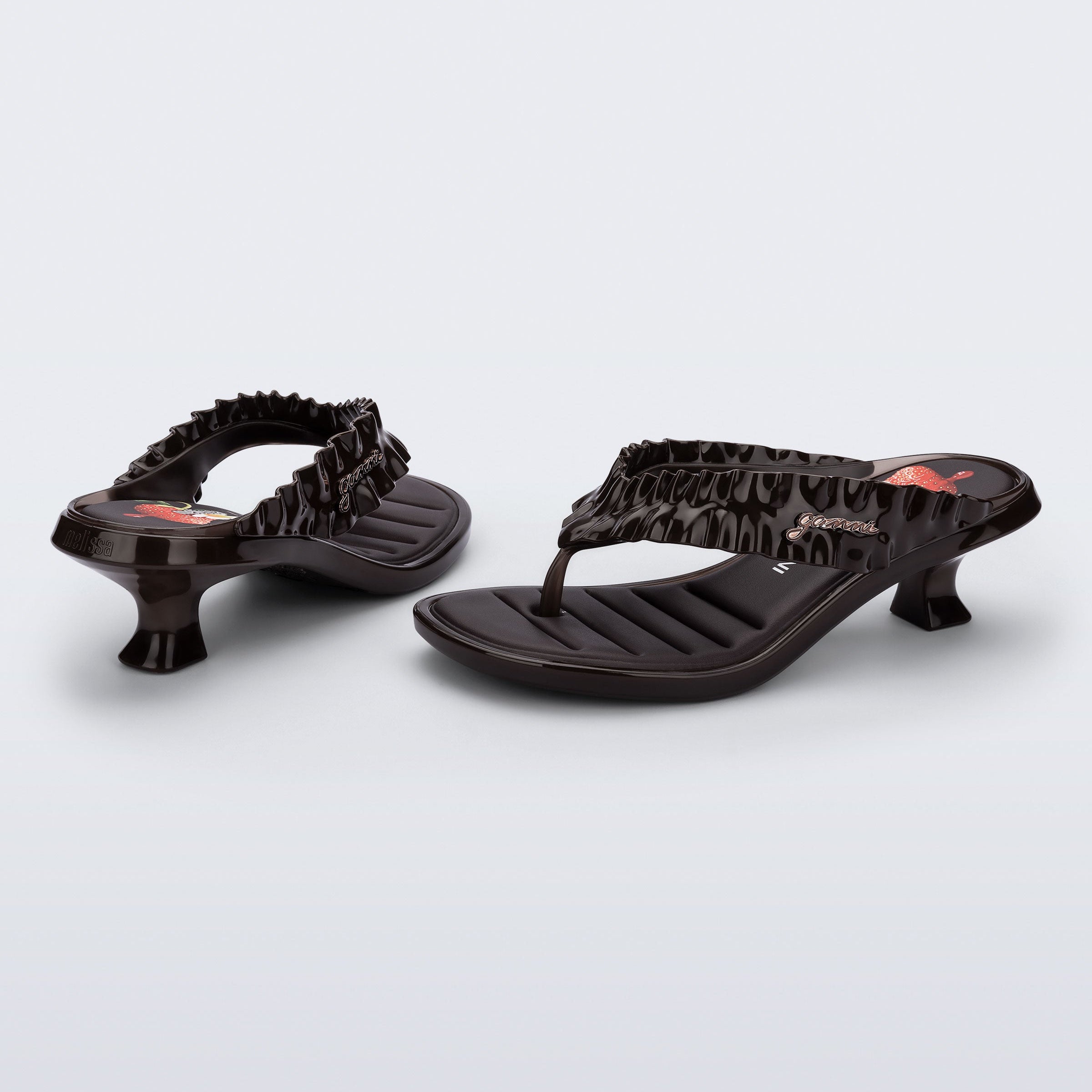 Melissa Thong Kitten Heel + Ganni AD Brown Klapki Damskie Na Obcasie Brązowe