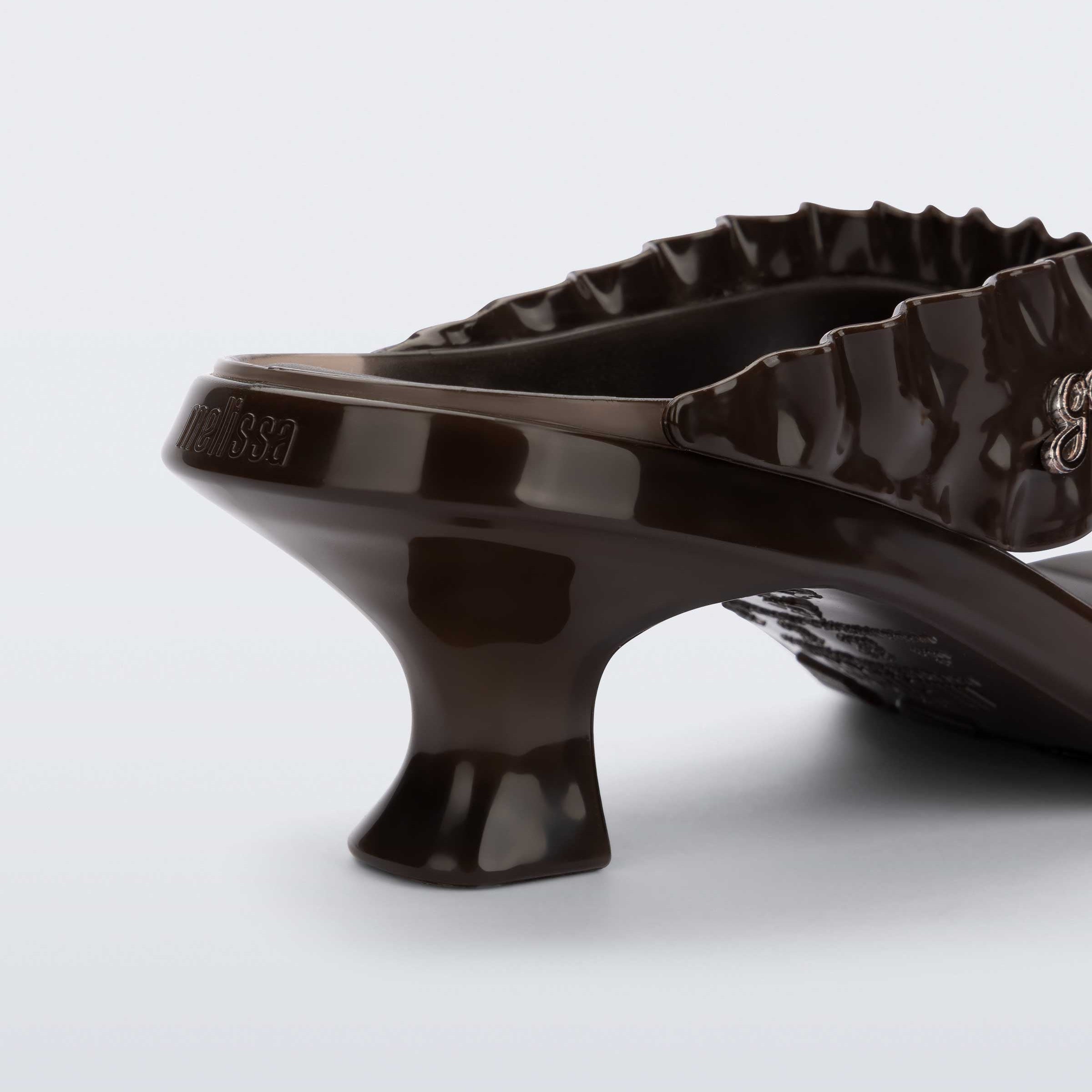 Melissa Thong Kitten Heel + Ganni AD Brown Klapki Damskie Na Obcasie Brązowe