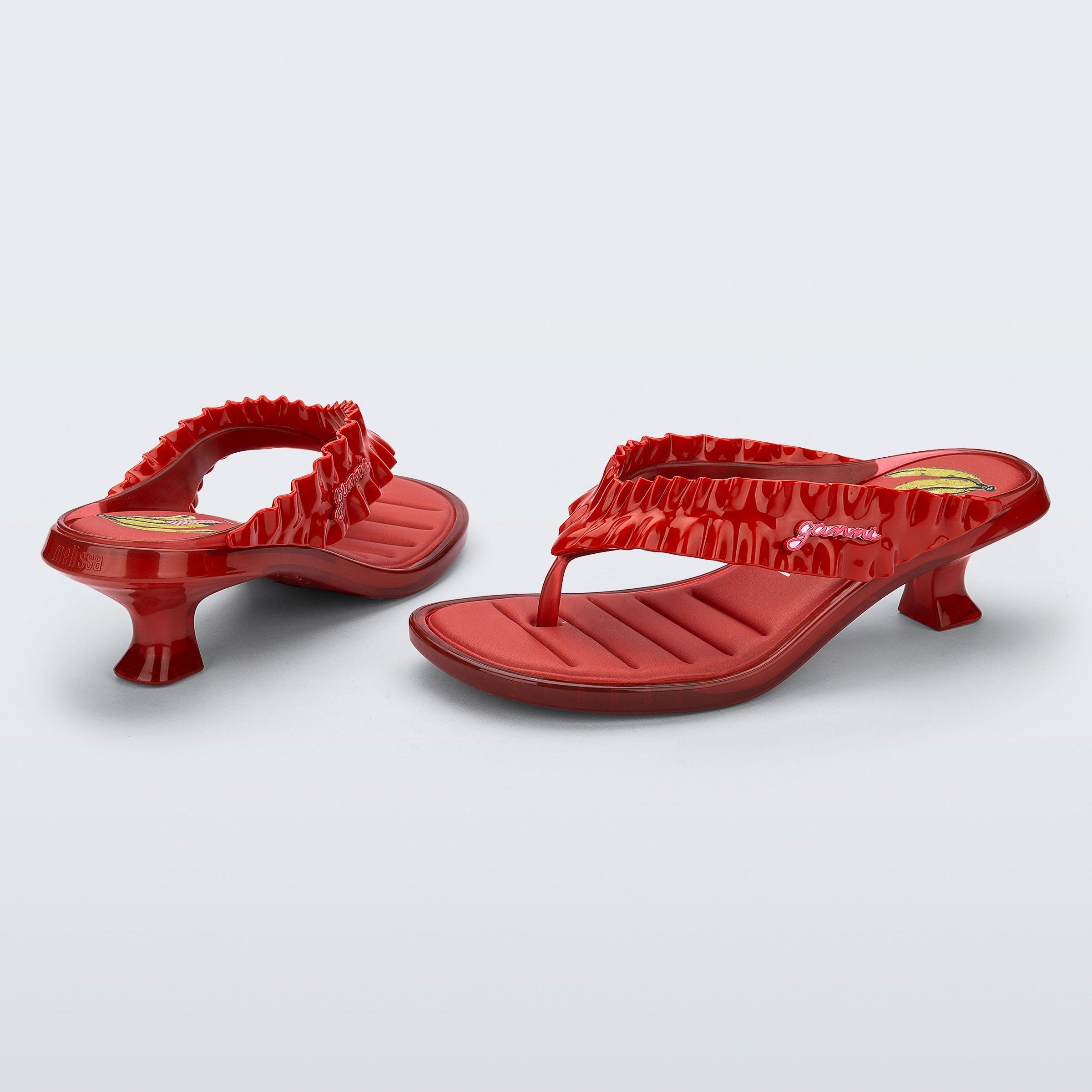 Melissa Thong Kitten Heel + Ganni AD Red Klapki Damskie Na Obcasie Czerwone