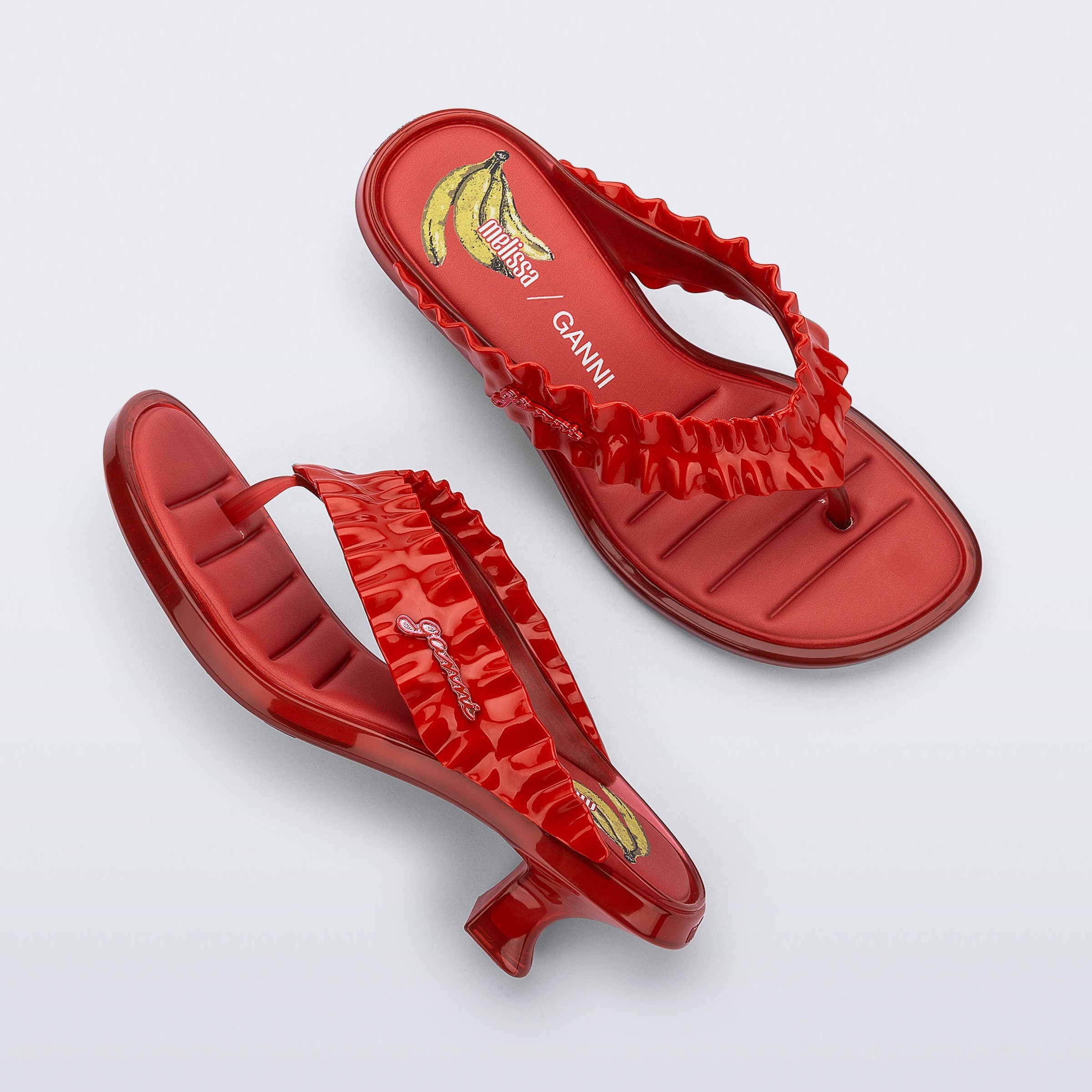 Melissa Thong Kitten Heel + Ganni AD Red Klapki Damskie Na Obcasie Czerwone