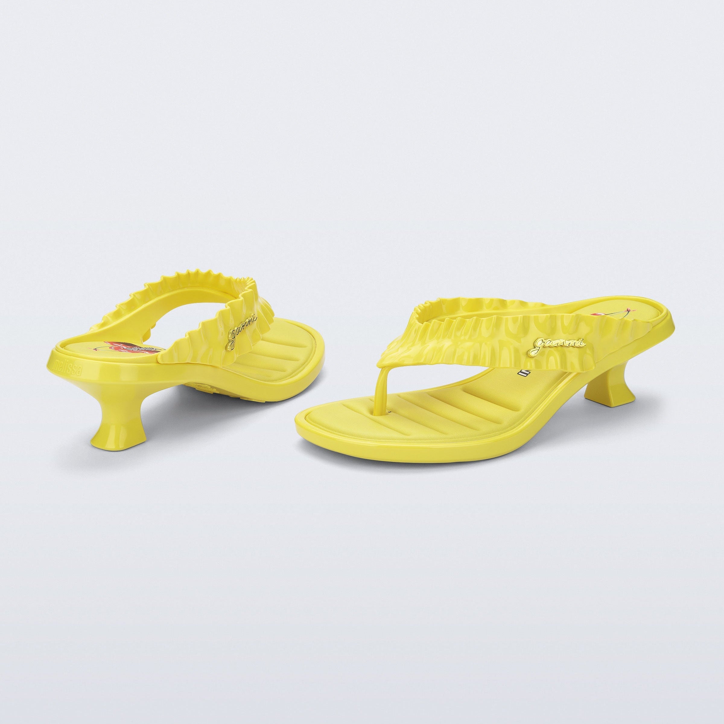Melissa Thong Kitten Heel + Ganni AD Yellow Klapki Damskie Na Obcasie Żółte