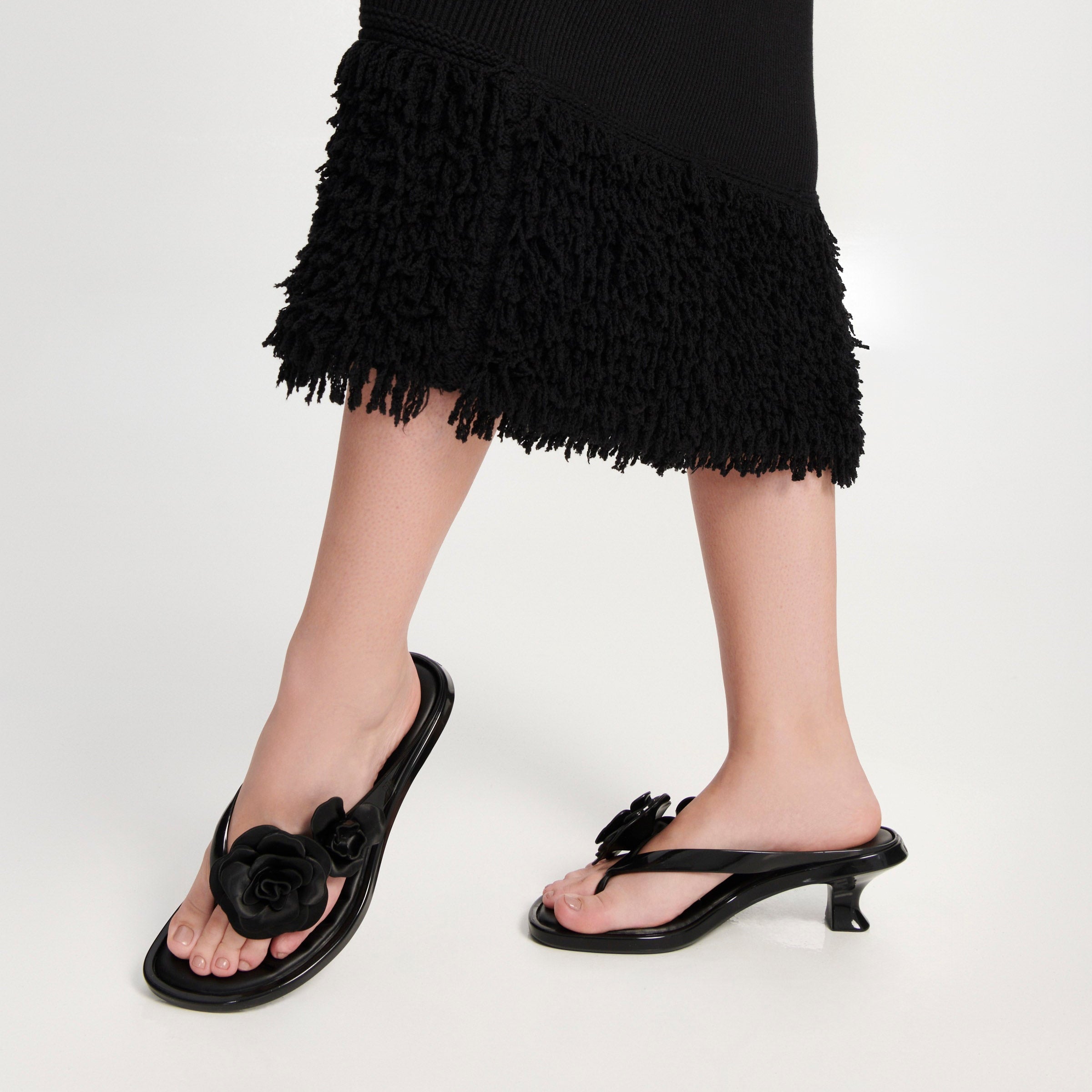 Melissa Thong Kitten Heel Petals AD Black Klapki Damskie Na Obcasie Czarne