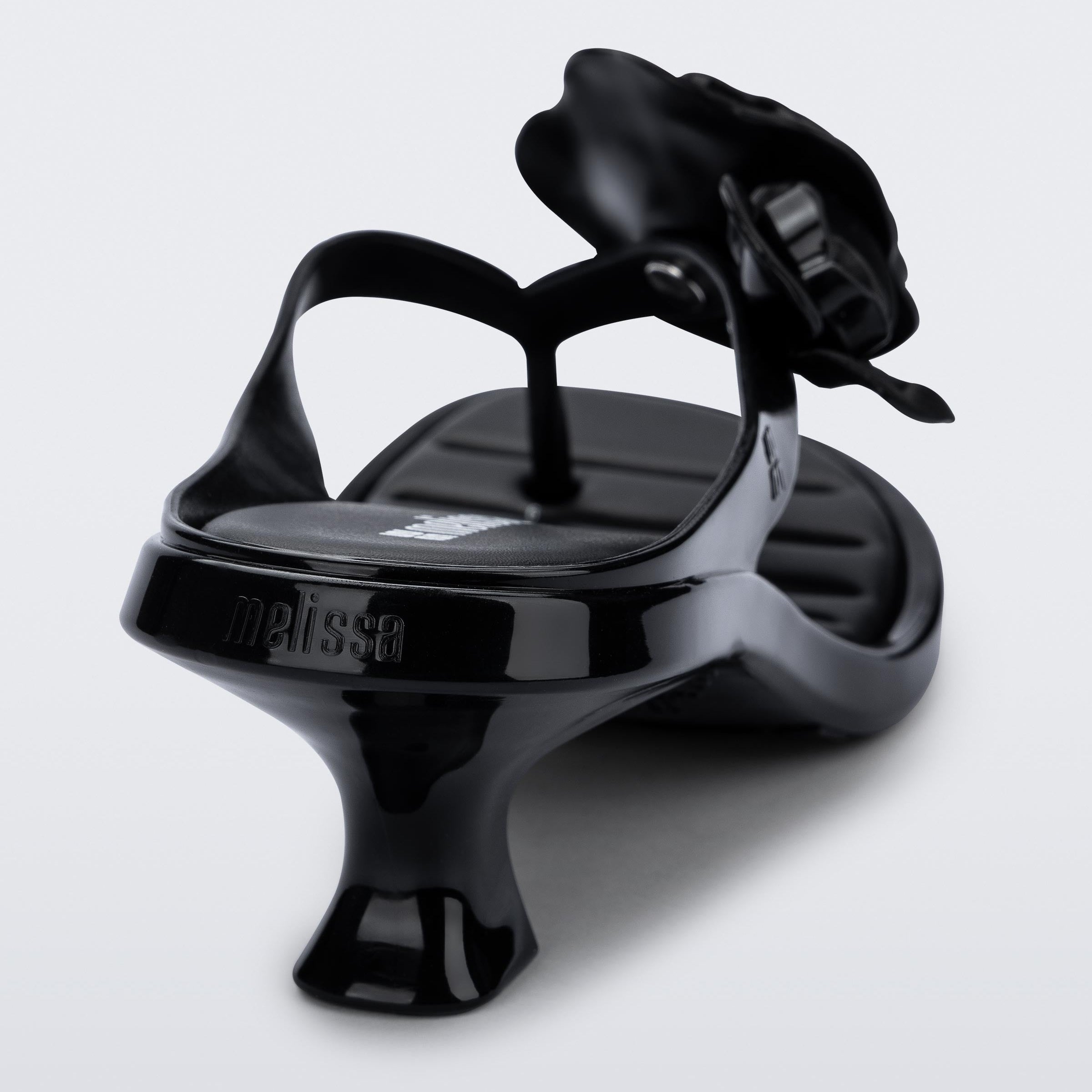 Melissa Thong Kitten Heel Petals AD Black Klapki Damskie Na Obcasie Czarne