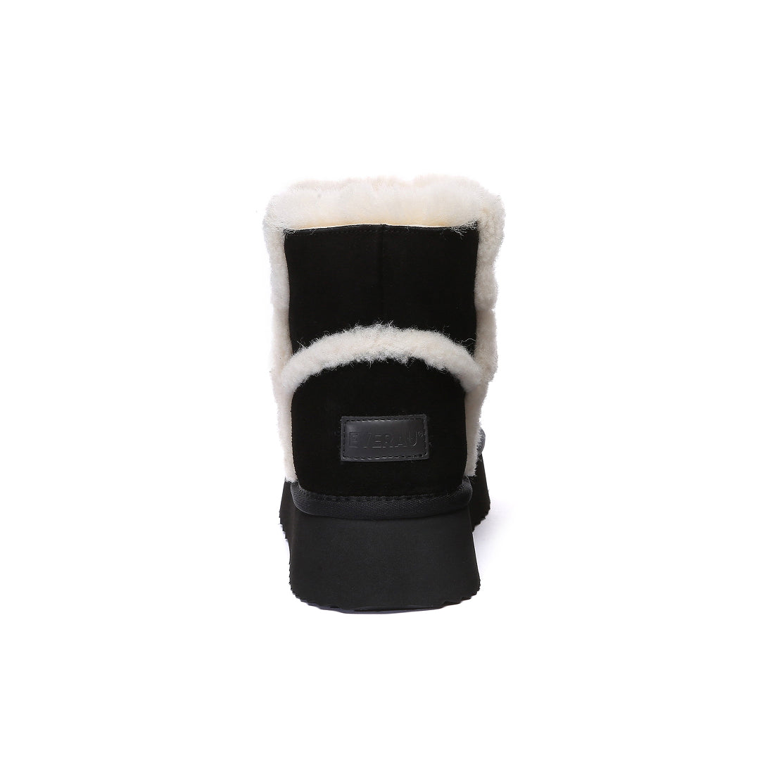 EVERAU Barren Black Leather Chic Platform Short Boots Botki Czarne