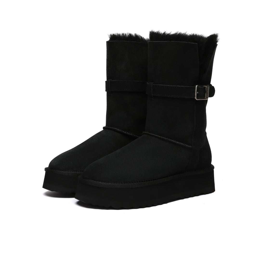 EVERAU Brush Black Platform Boots Botki Czarne
