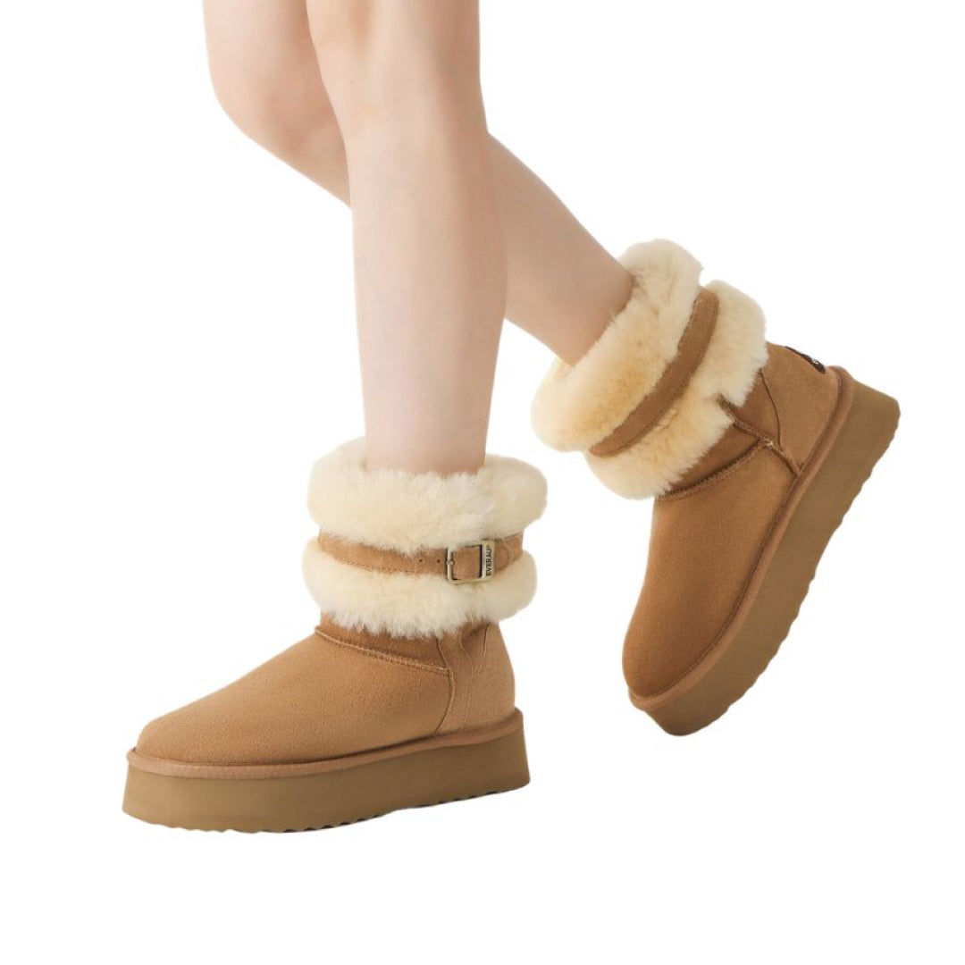 EVERAU Brush Chestnut Platform Boots Botki Brązowe