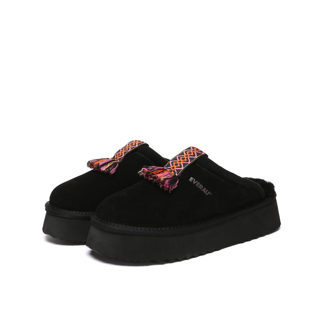 EVERAU Caspian Black Platform Slippers Kapcie Czarne