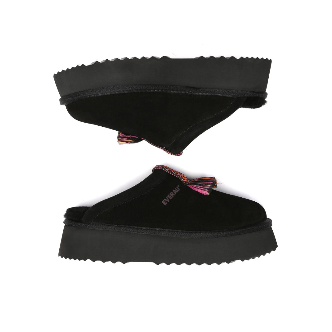 EVERAU Caspian Black Platform Slippers Kapcie Czarne