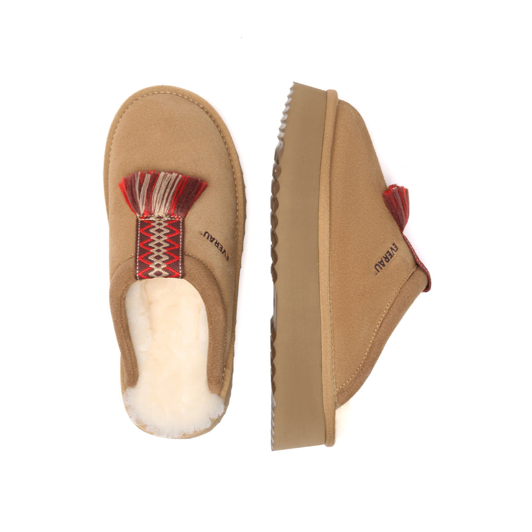 EVERAU Caspian Chestnut Platform Slippers Kapcie Brązowe