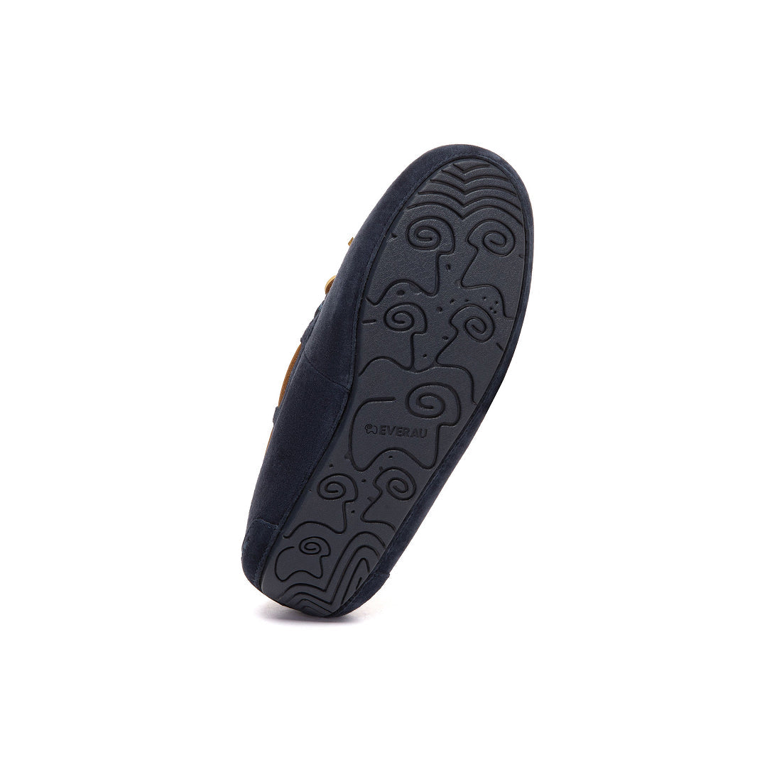 EVERAU Crested Navy Leather Loafers Loafersy Granatowe