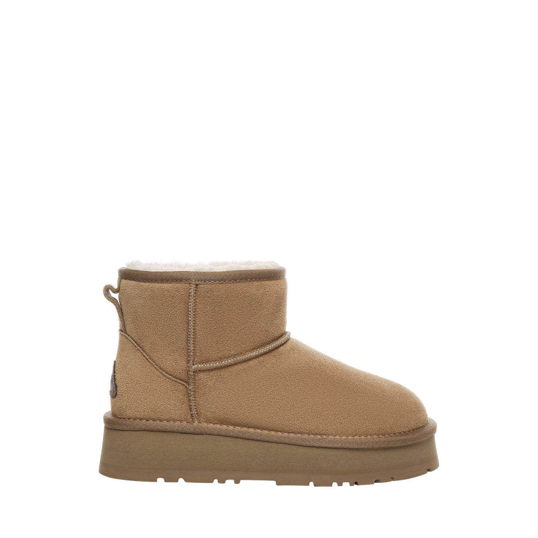 EVERAU Dusky Chestnut Leather Platform Short Boots Botki Brązowe