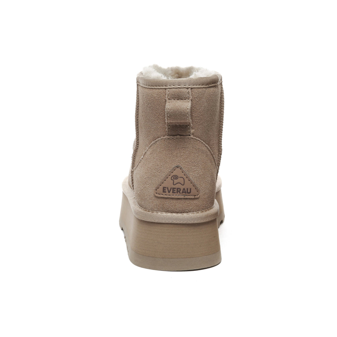 EVERAU Dusky Sand Leather Platform Short Boots Botki Beżowe