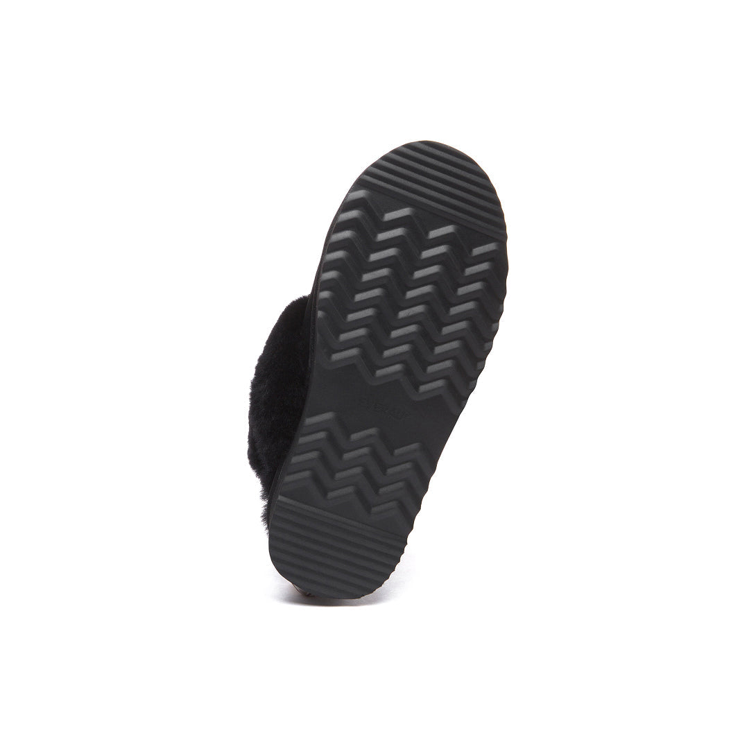 EVERAU Fantail Leather Slippers With Two Removable Straps Kapcie Czarne