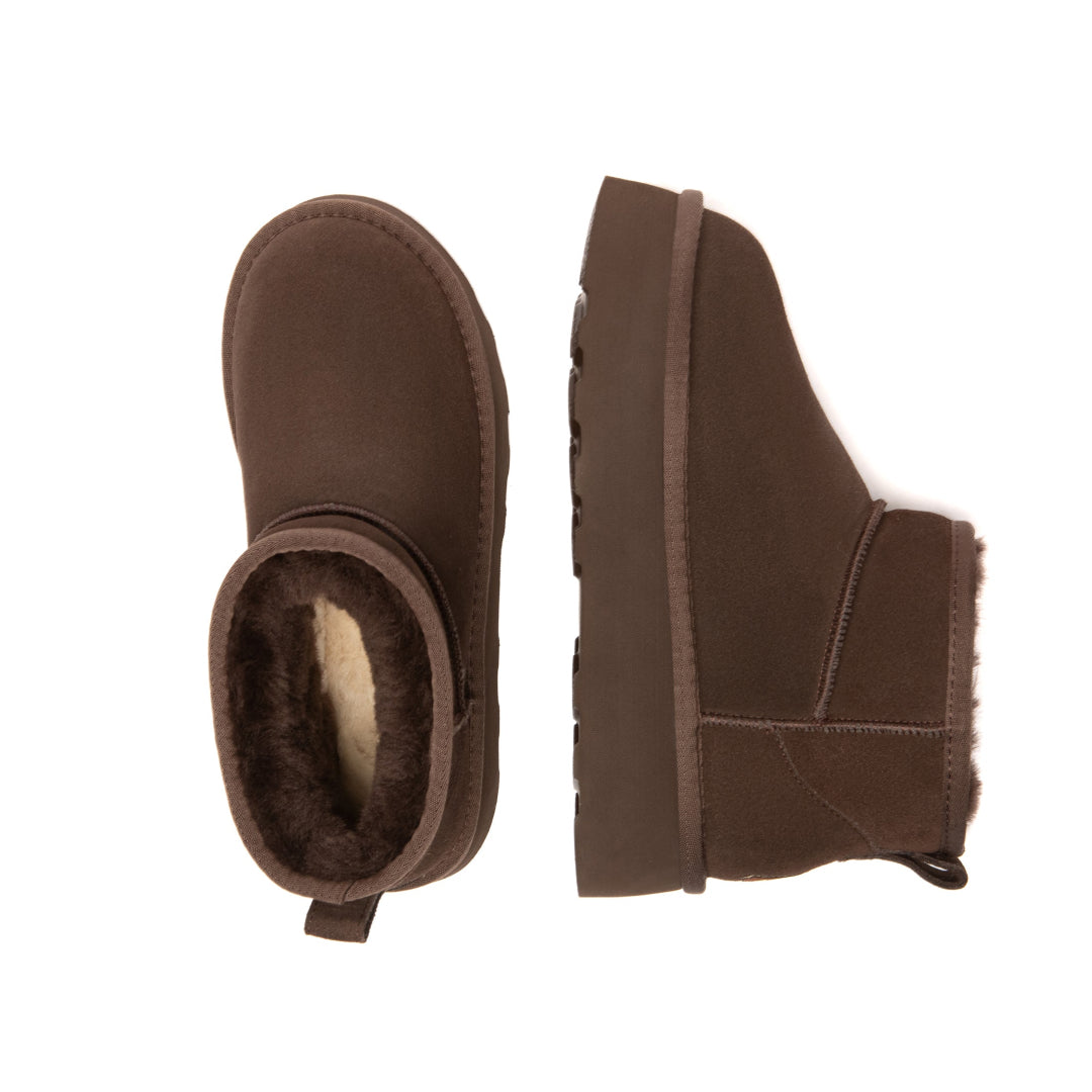 EVERAU Heron Chocolate Ultra Mini Platform Boots Botki Czekoladowe