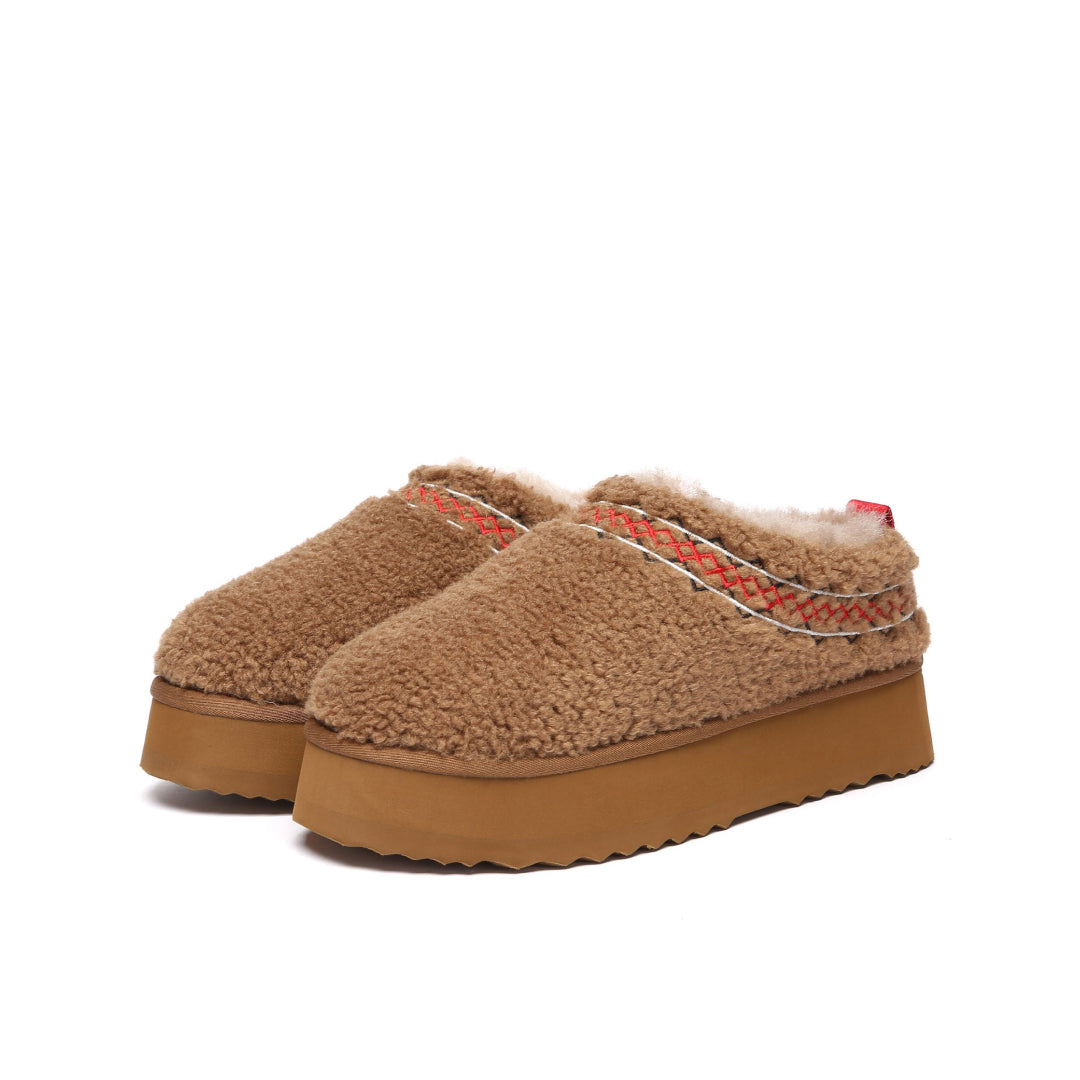 EVERAU Lewin Chestnut Plush Platform Slippers Kapcie Brązowe