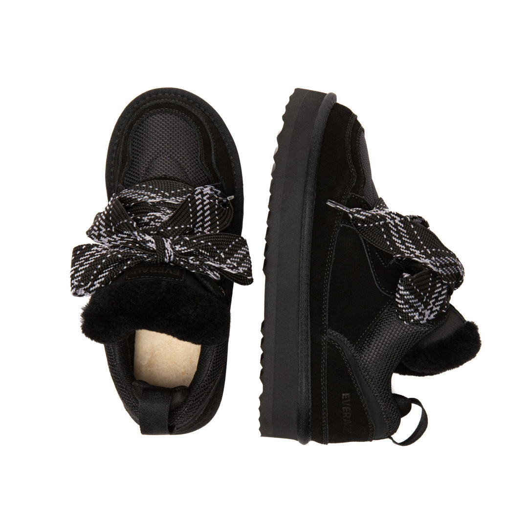 EVERAU Marbled Black Lace Up Platform Sneakersy Czarne