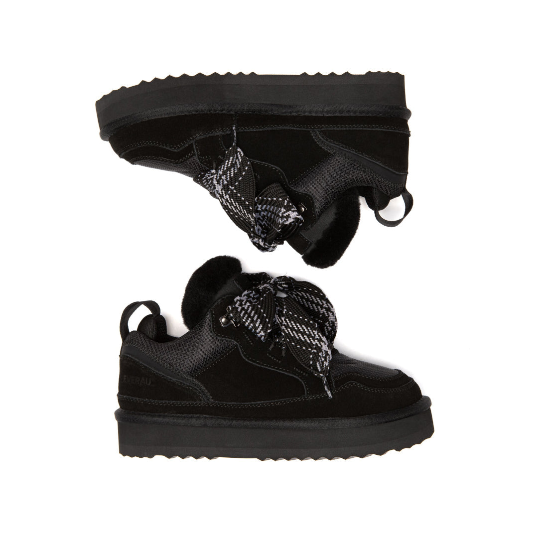 EVERAU Marbled Black Lace Up Platform Sneakersy Czarne