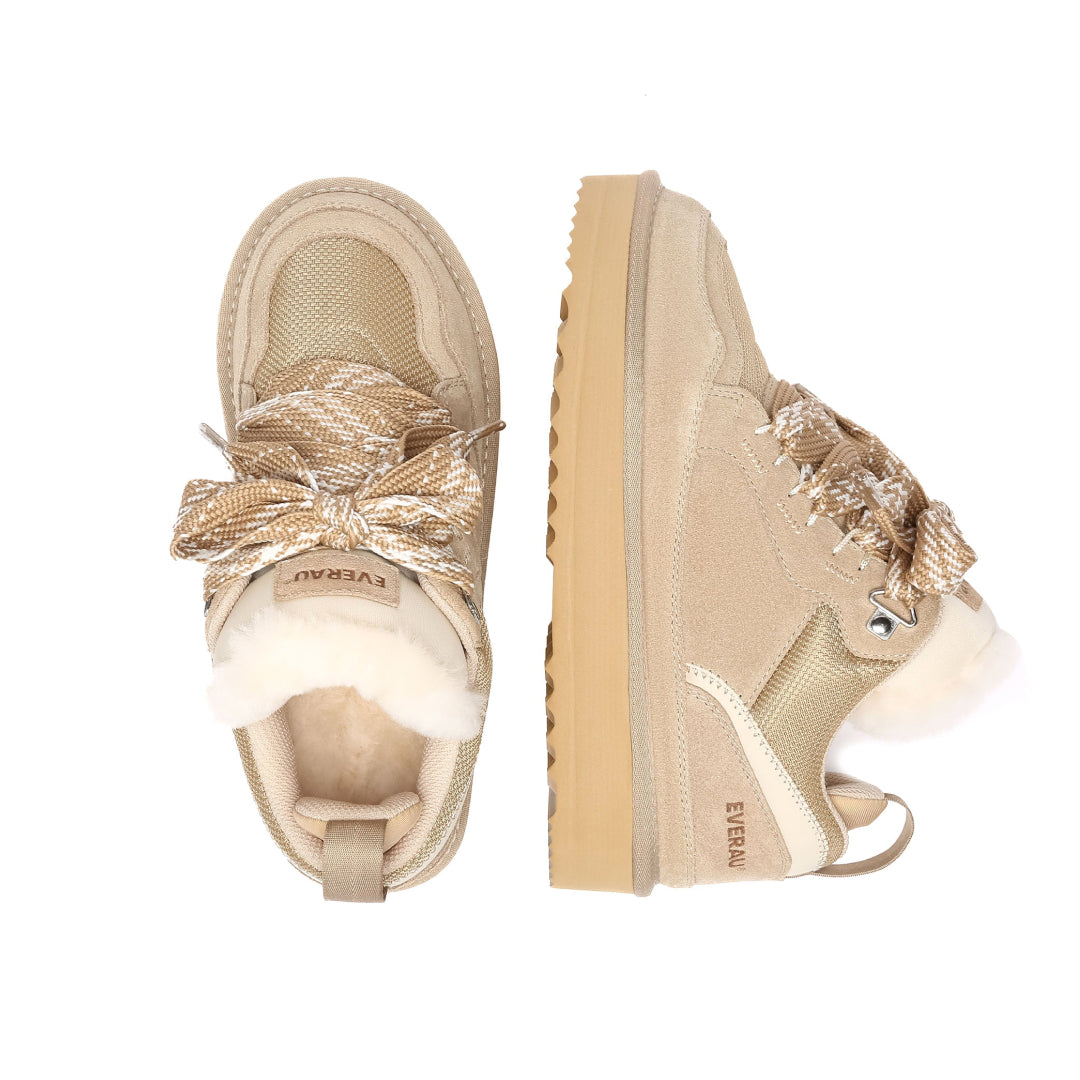 EVERAU Marbled Sand Lace Up Platform Sneakersy Beżowe