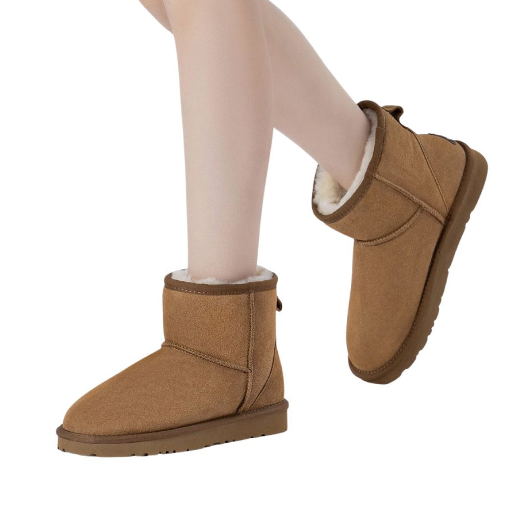 EVERAU Ostrich Chestnut Leather Short Boots Botki Brązowe